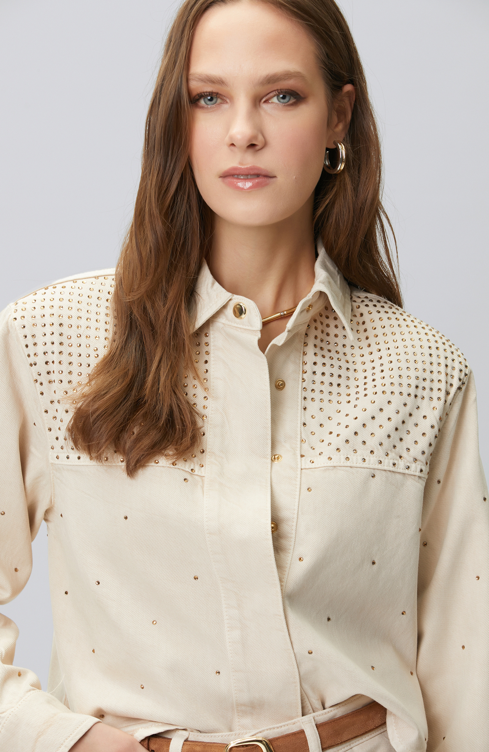 Bej Hotfixli Denim Mont