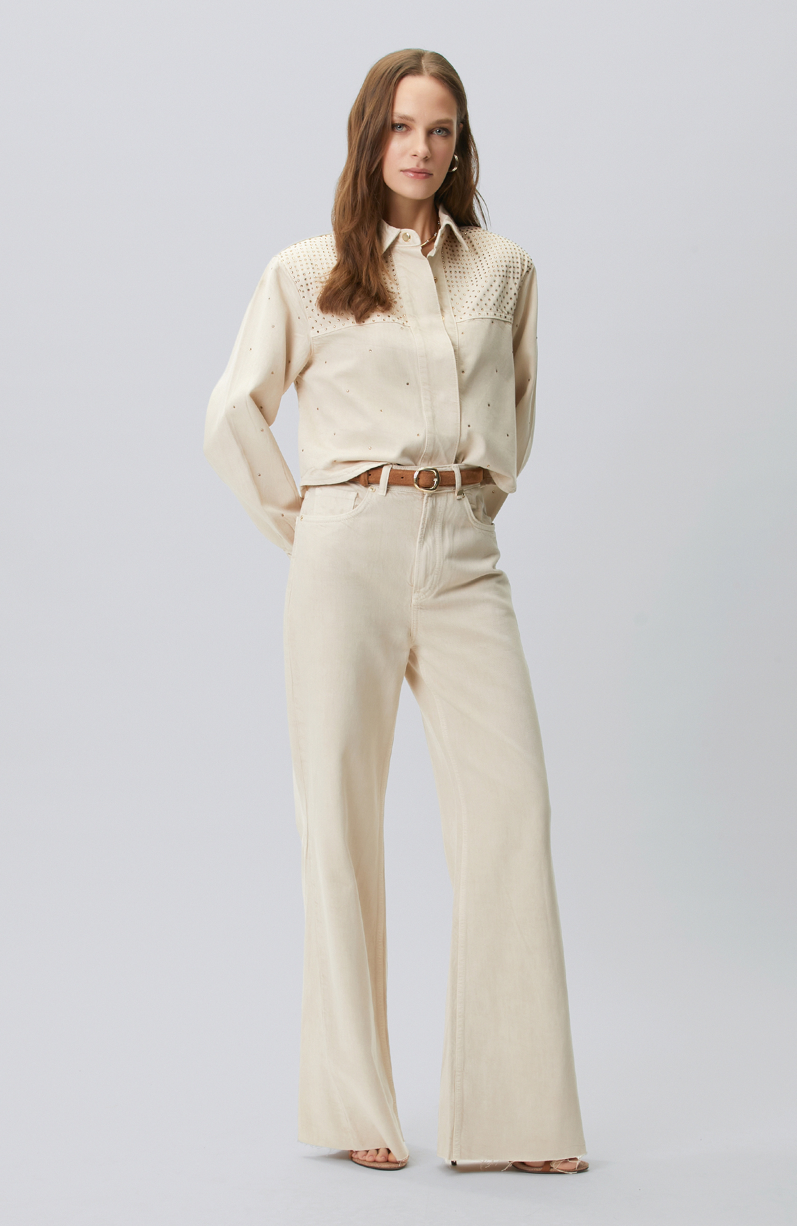 Bej Hotfixli Denim Mont