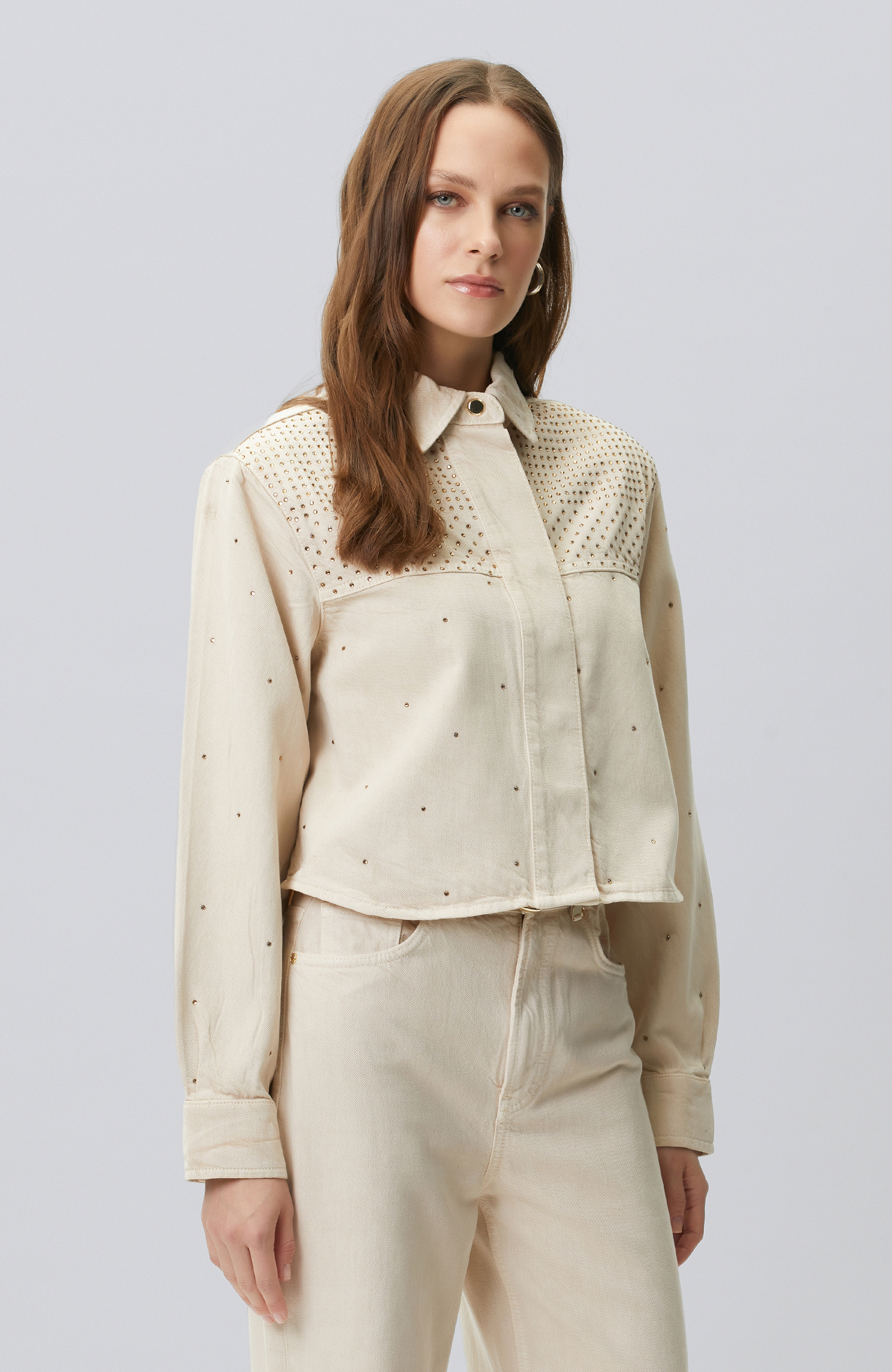 Bej Hotfixli Denim Mont