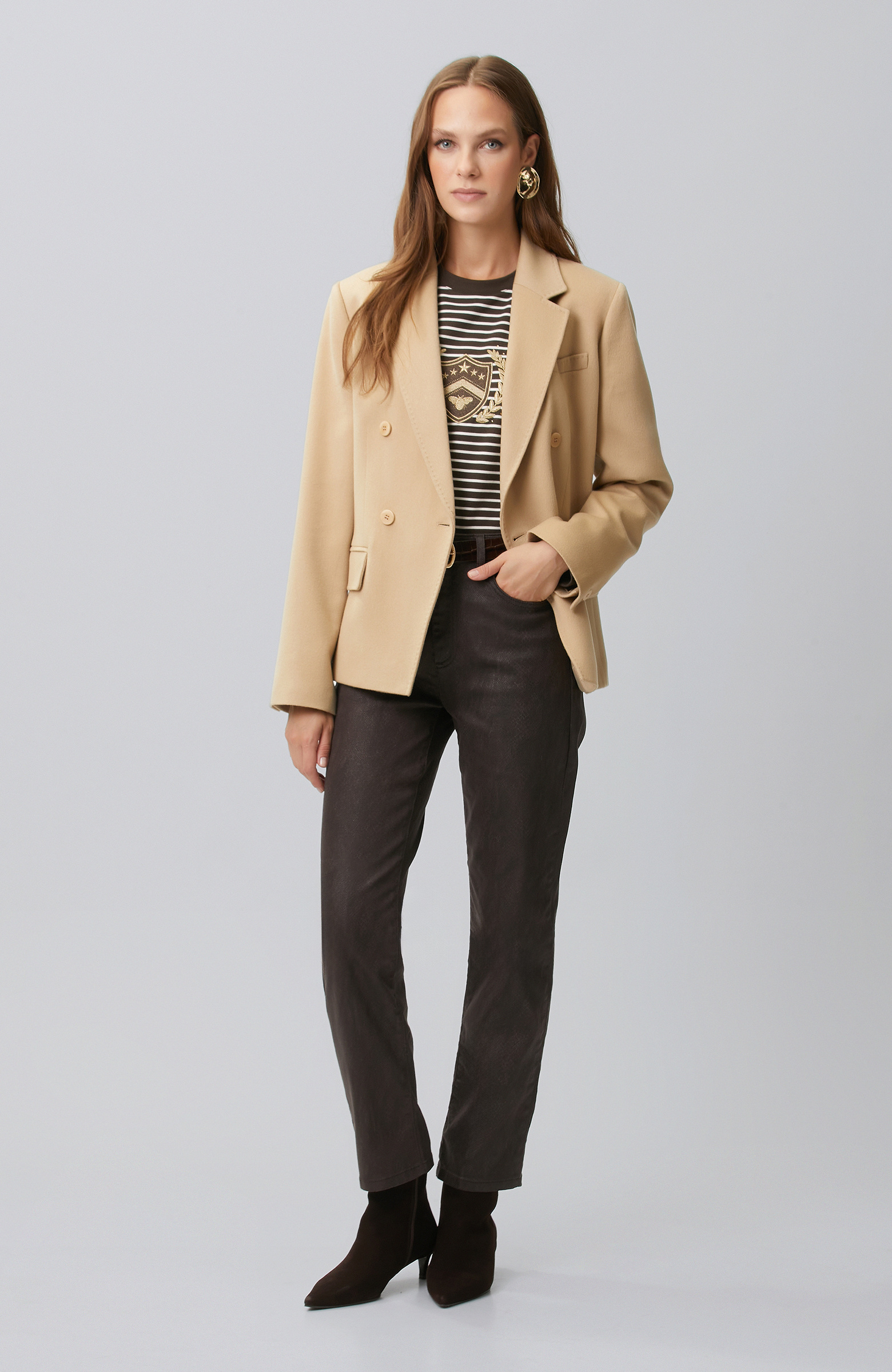 Brown Coated Casual Pants