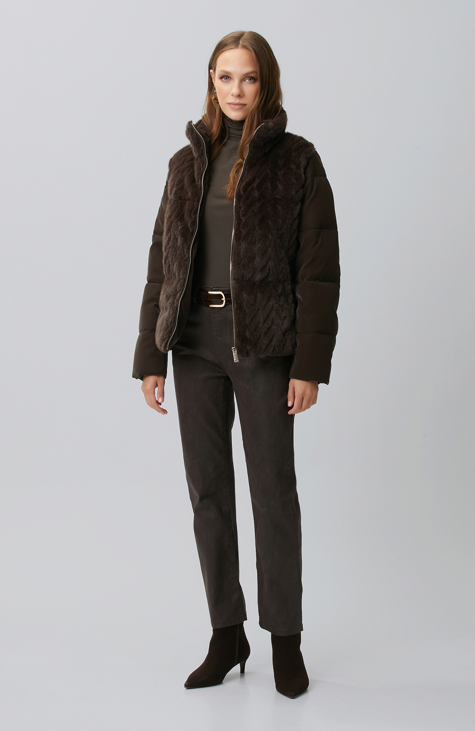 Brown Coated Casual Pants