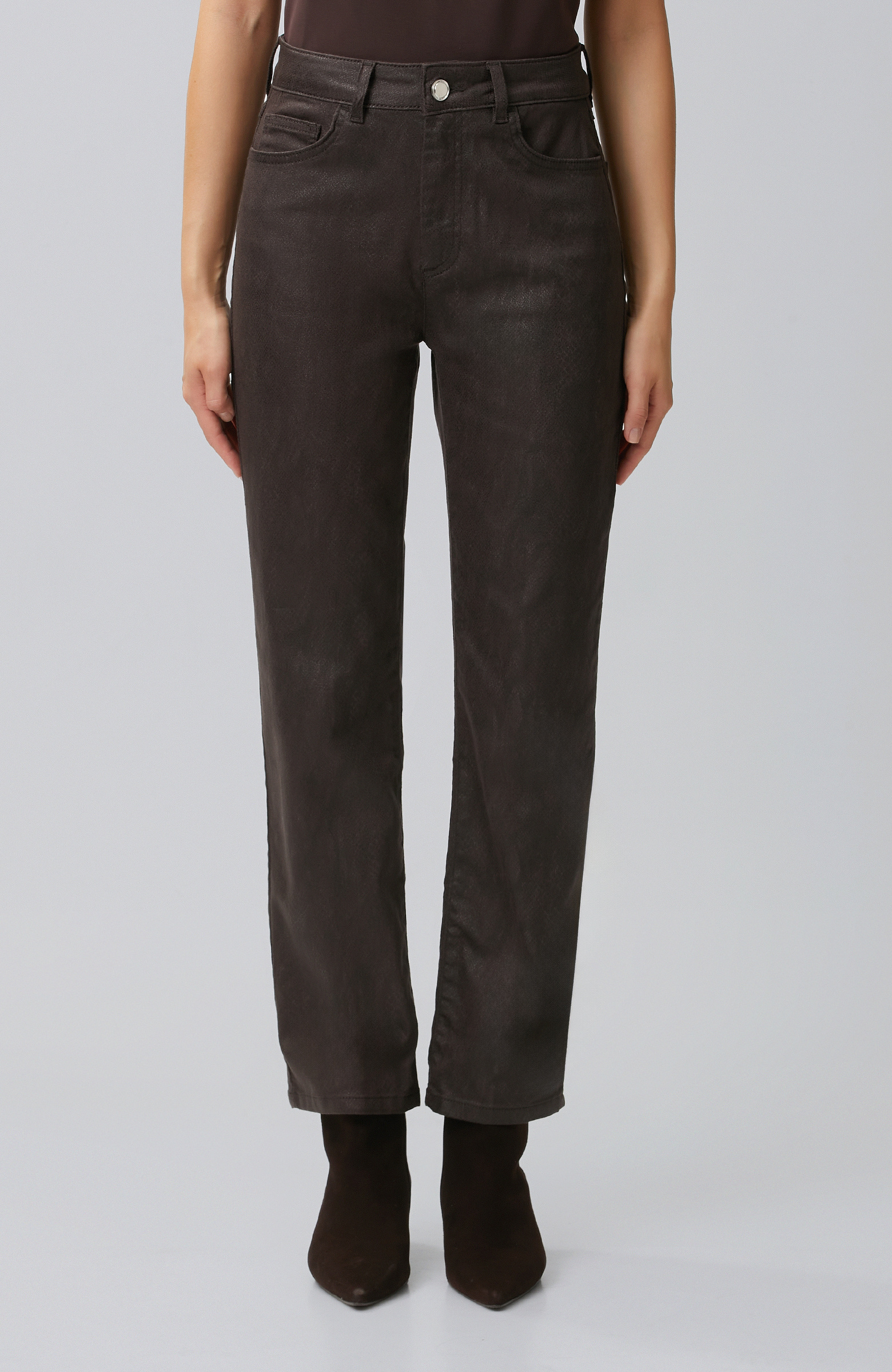Brown Coated Casual Pants
