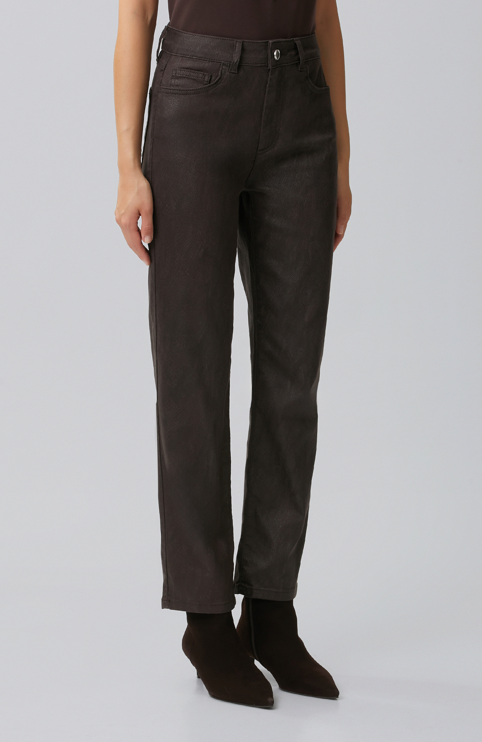 Brown Coated Casual Pants