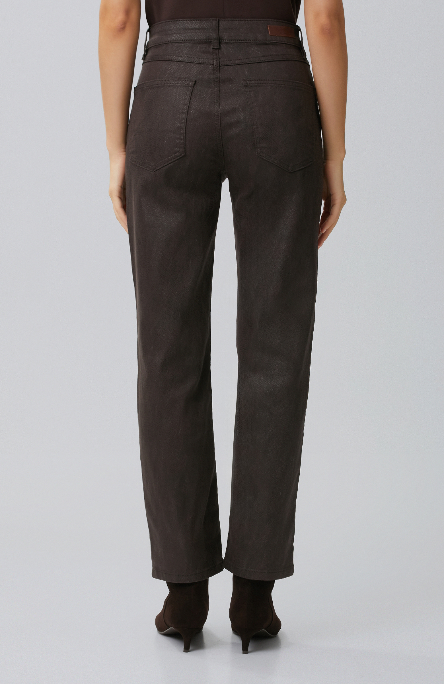 Brown Coated Casual Pants