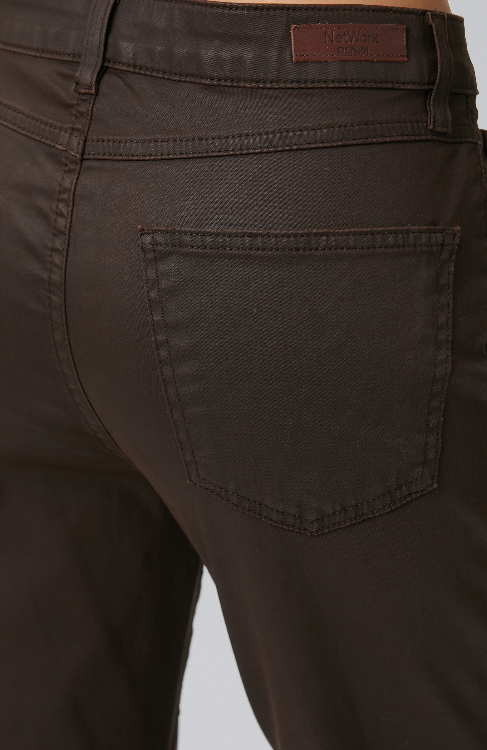 Koyu Kahverengi Kaplamalı Straight Denim Pantolon