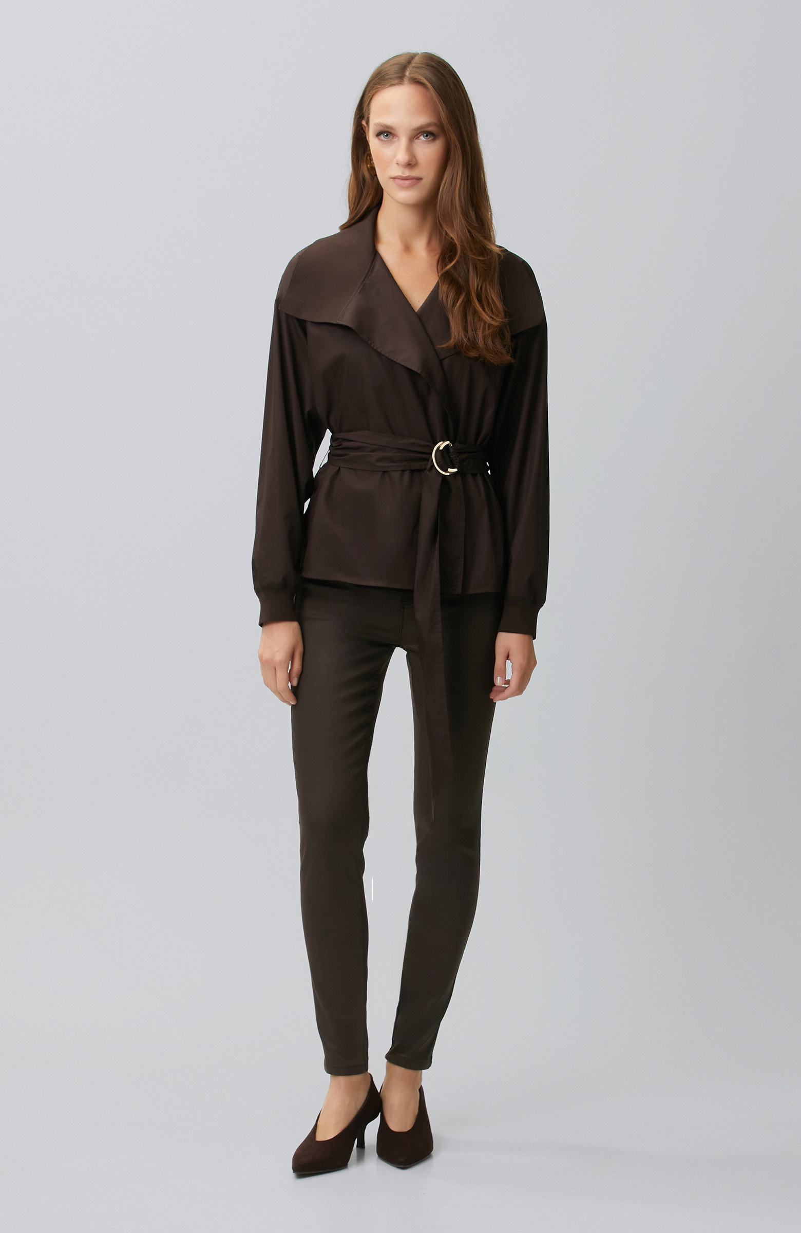Kahverengi Kaplamalı Skinny Denim Pantolon