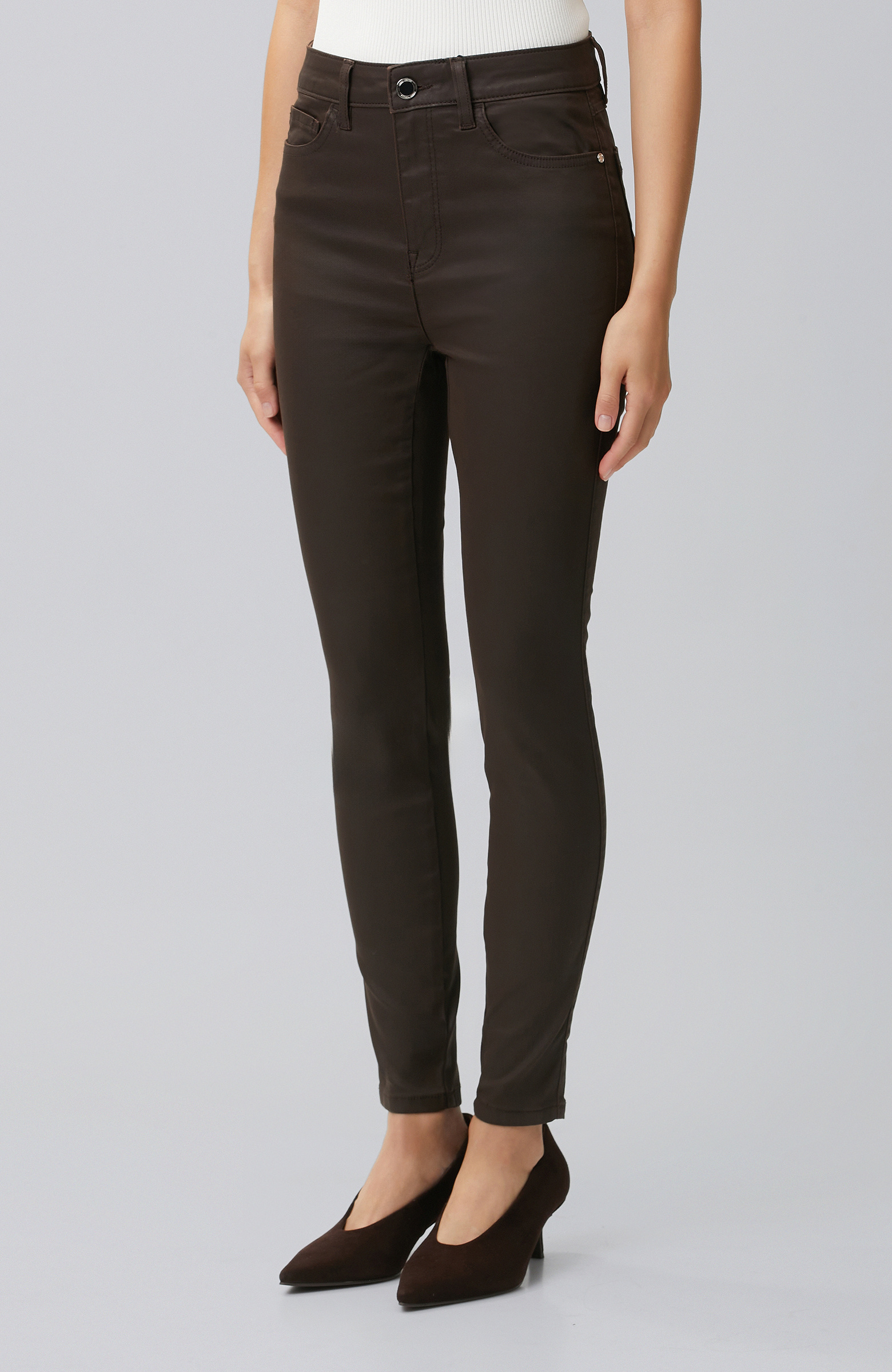 Kahverengi Kaplamalı Skinny Denim Pantolon