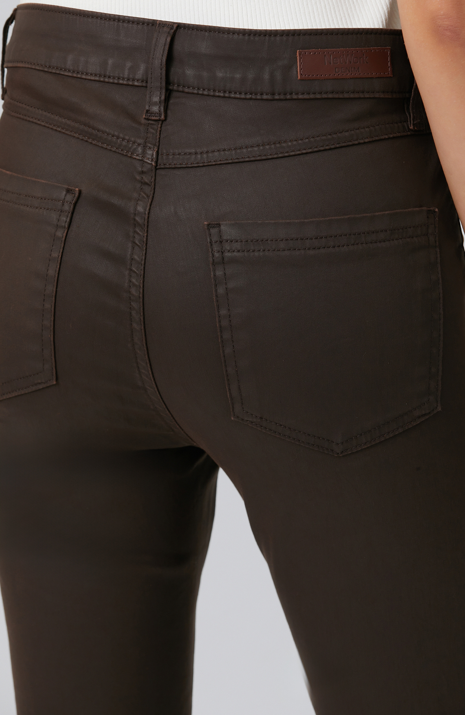 Kahverengi Kaplamalı Skinny Denim Pantolon