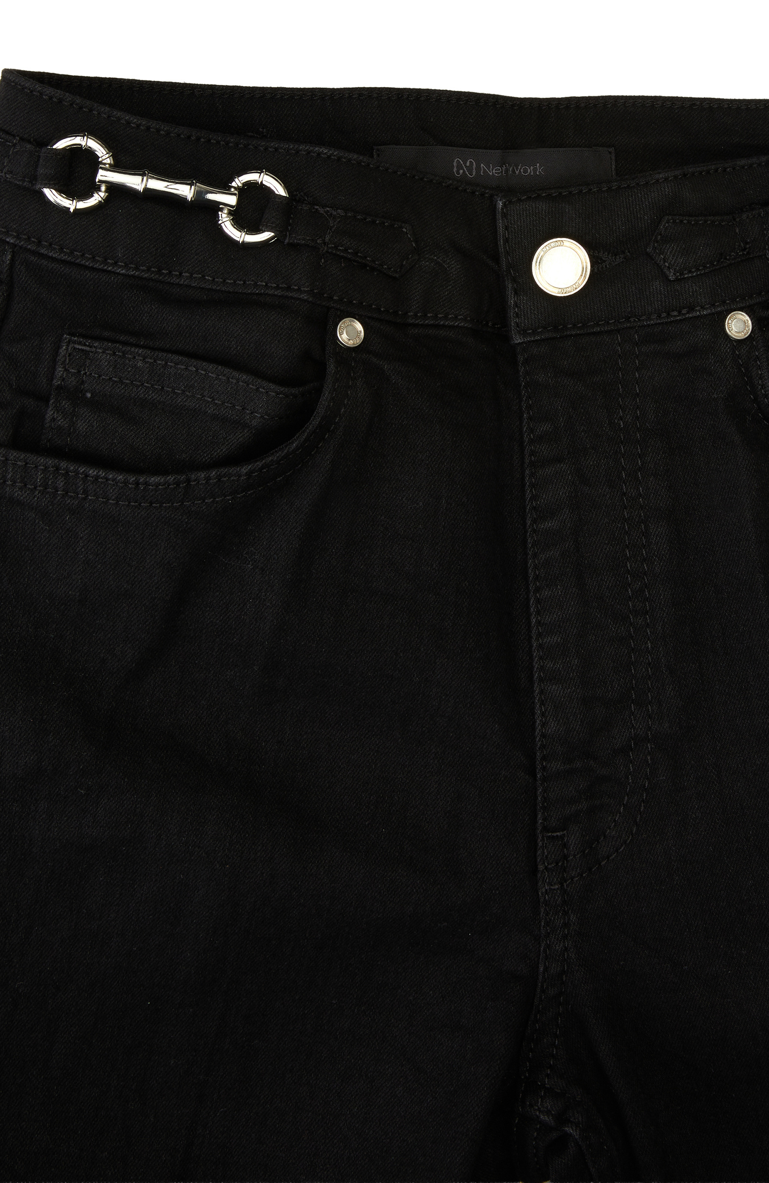 Siyah Aksesuarlı Flare Kalıp Denim Pantolon
