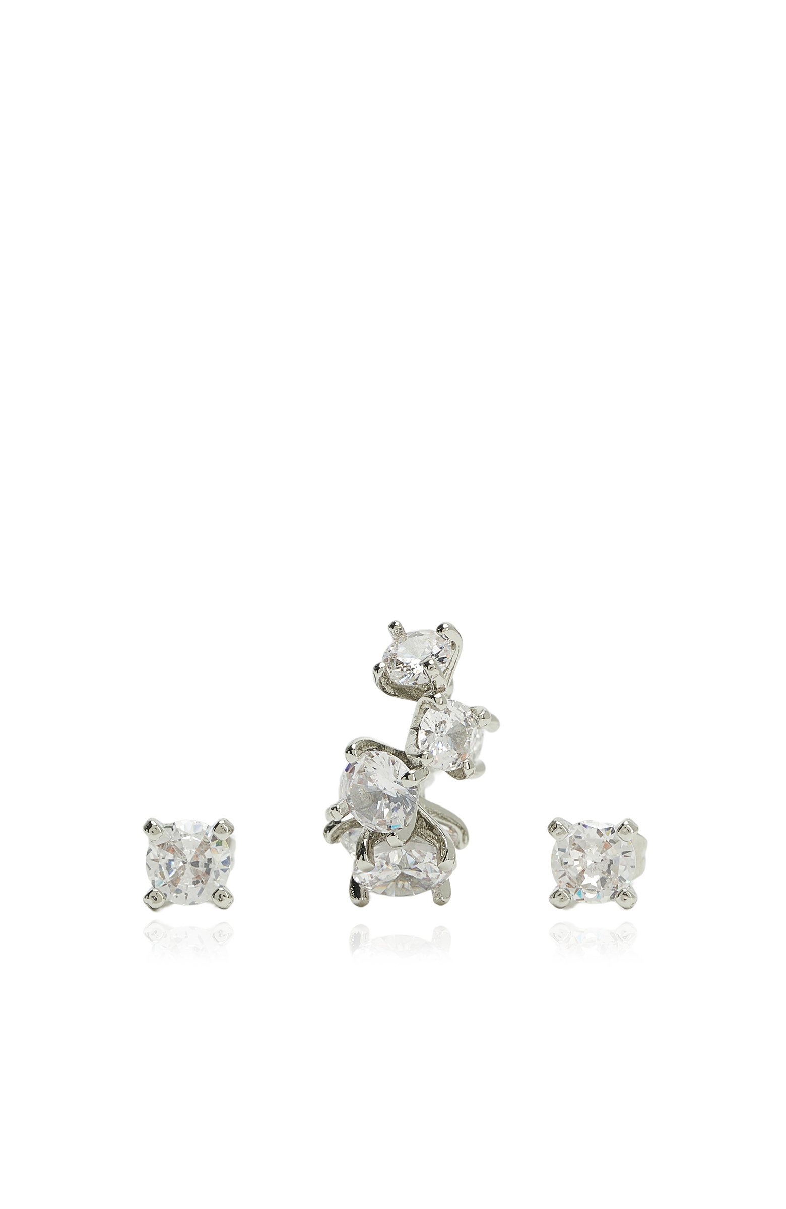 Silver Cufflı Kadın Küpe Seti