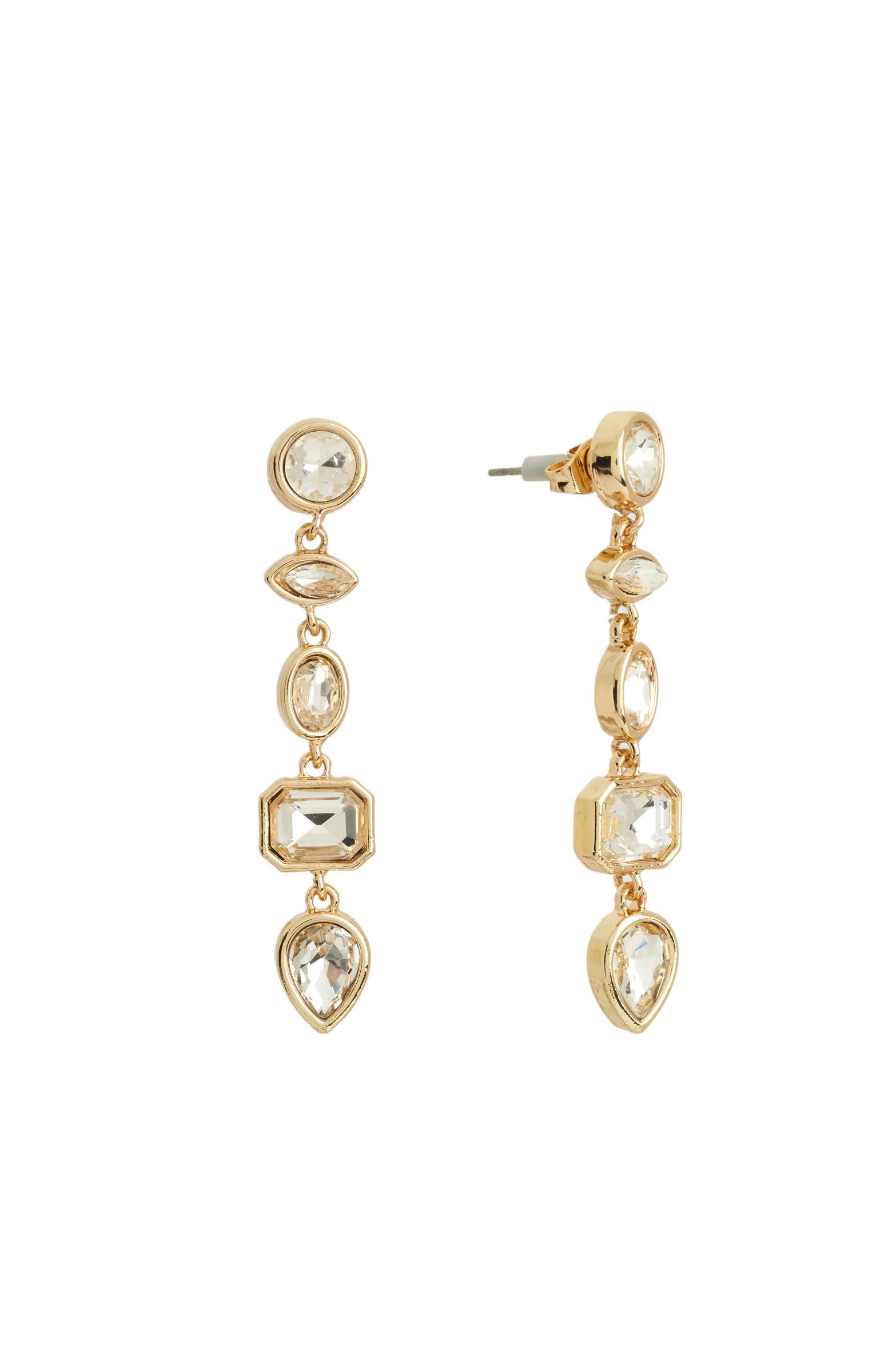 Gold Dangle Stone Detailed Women's Earrings