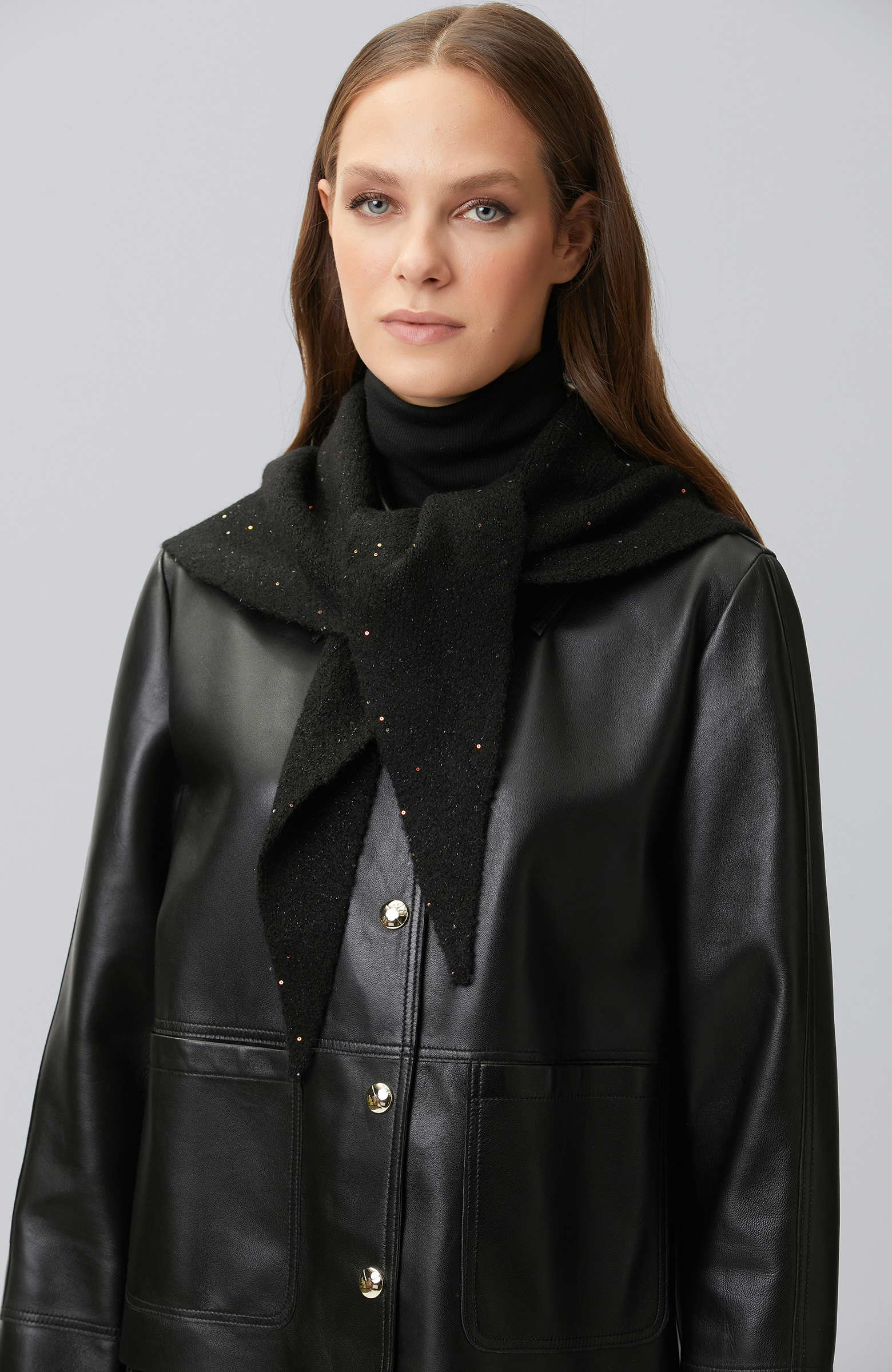 Black Gold Sequin Detailed Women's Knitted Scarf