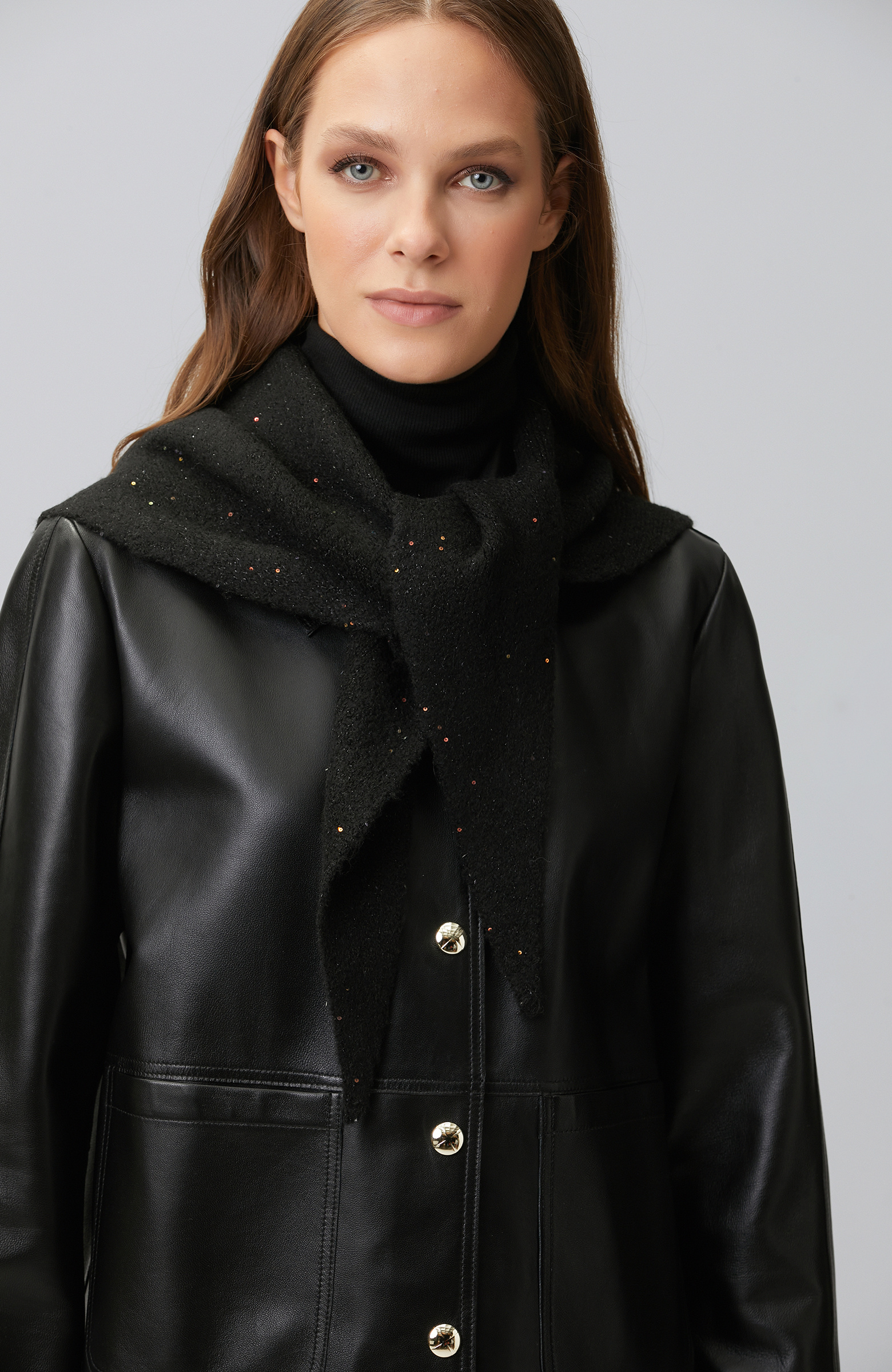 Black Gold Sequin Detailed Women's Knitted Scarf