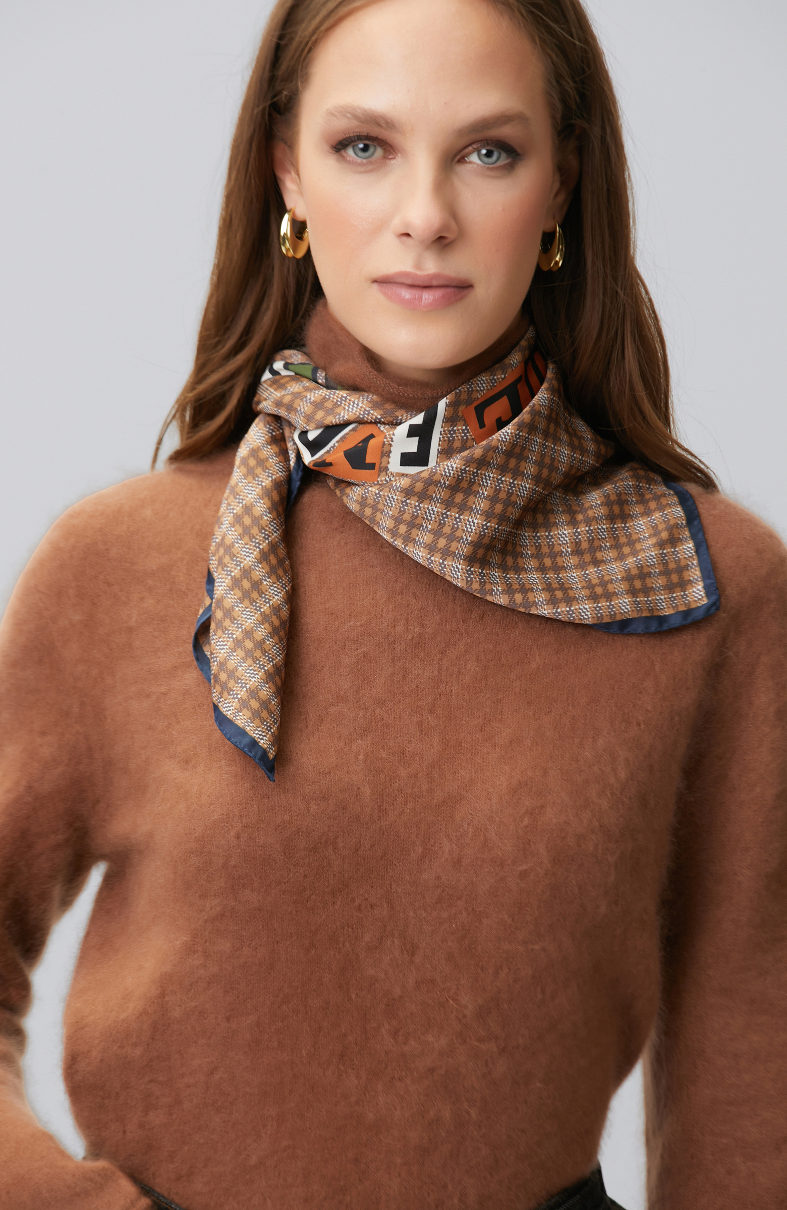Brown Slogan Detailed Women's Scarf