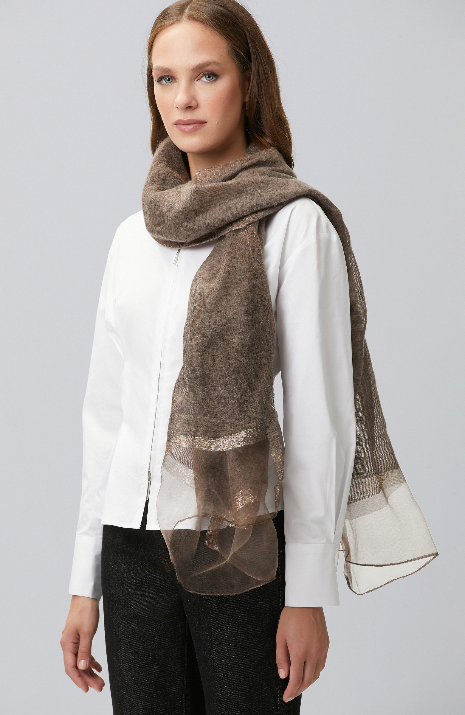 Brown Silk Blend Women's Shawl