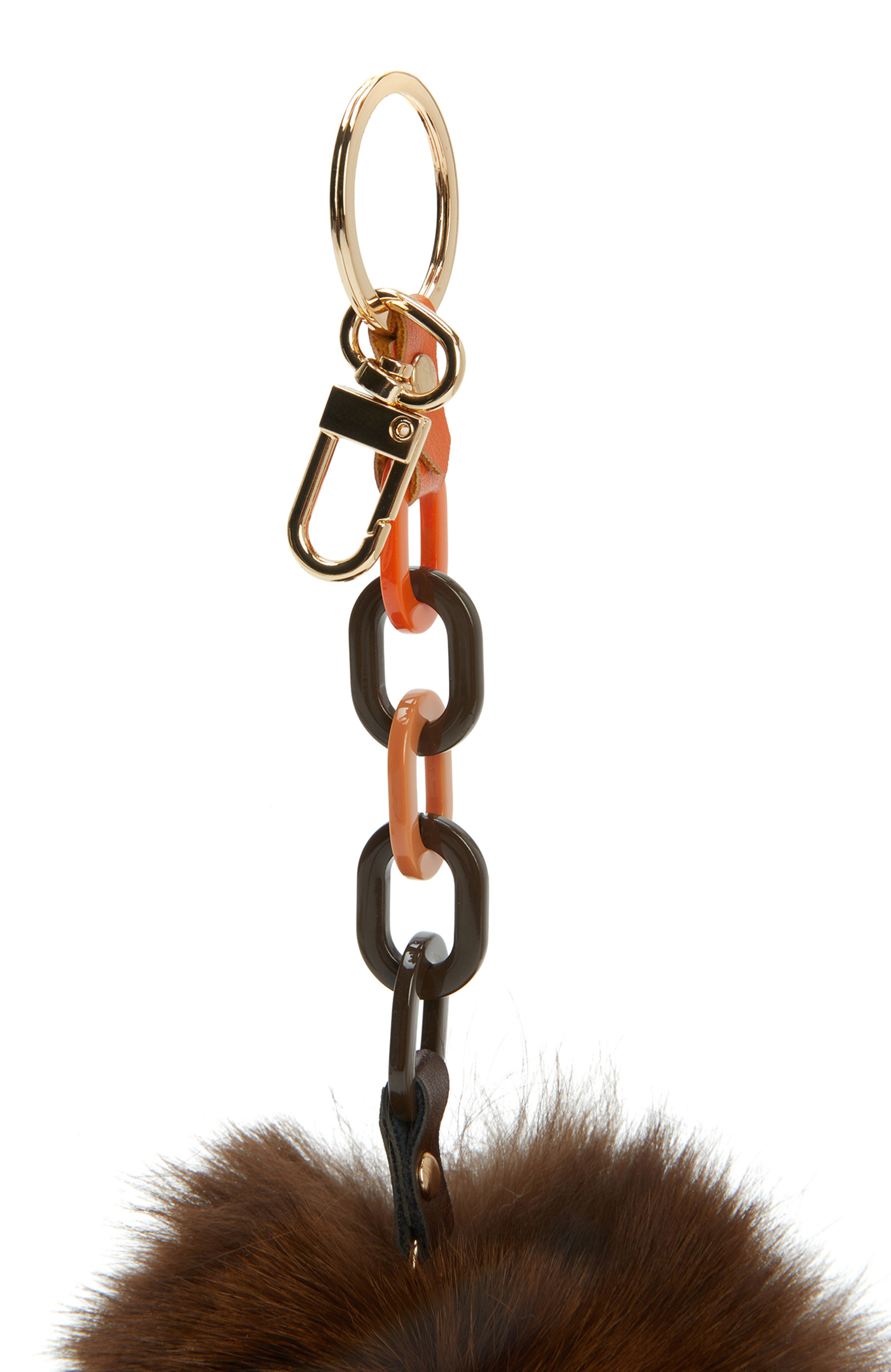 Brown Pompom Detailed Keychain