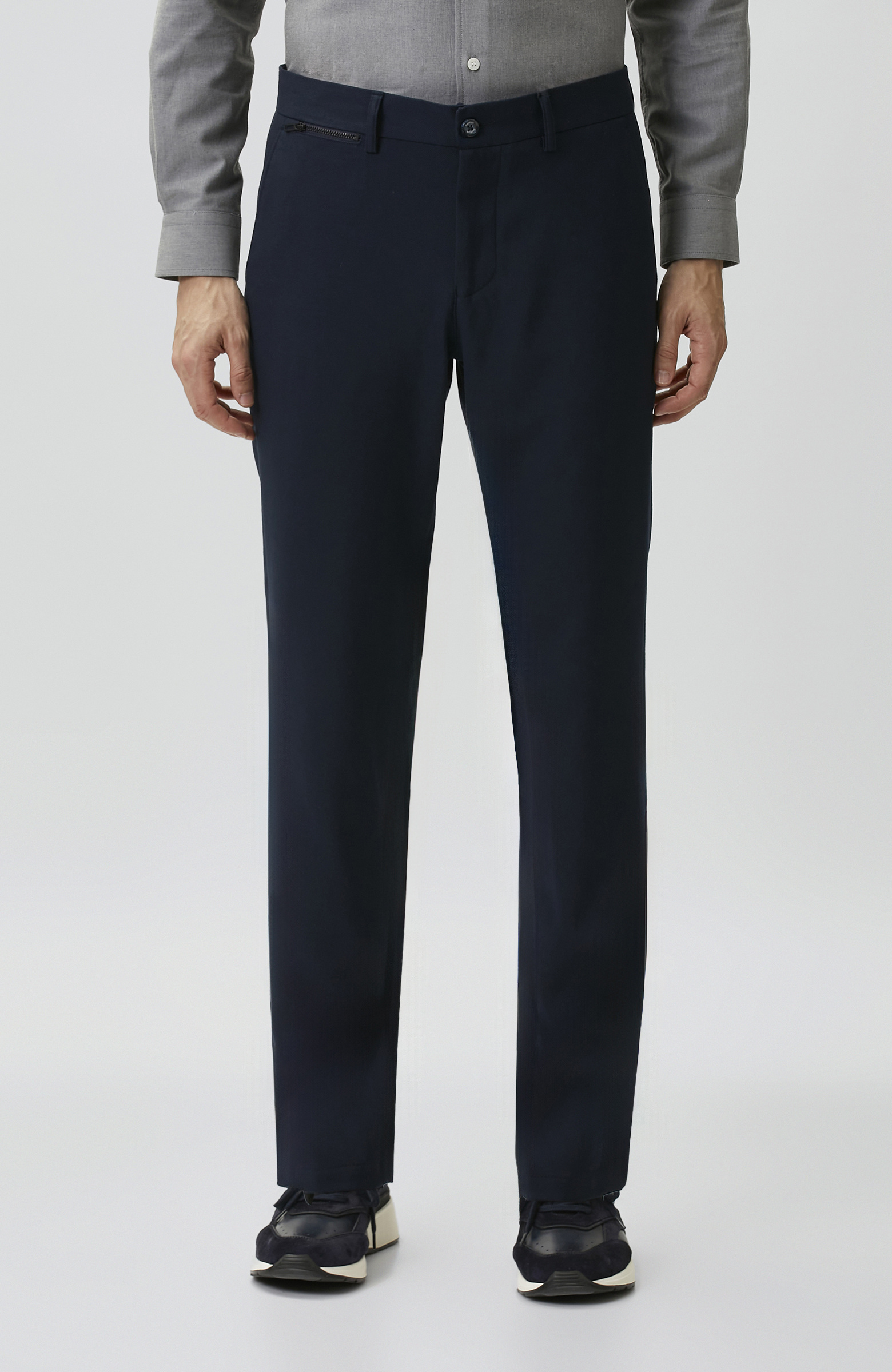 Navy Blue Lace-Up Waist Flannel Trousers