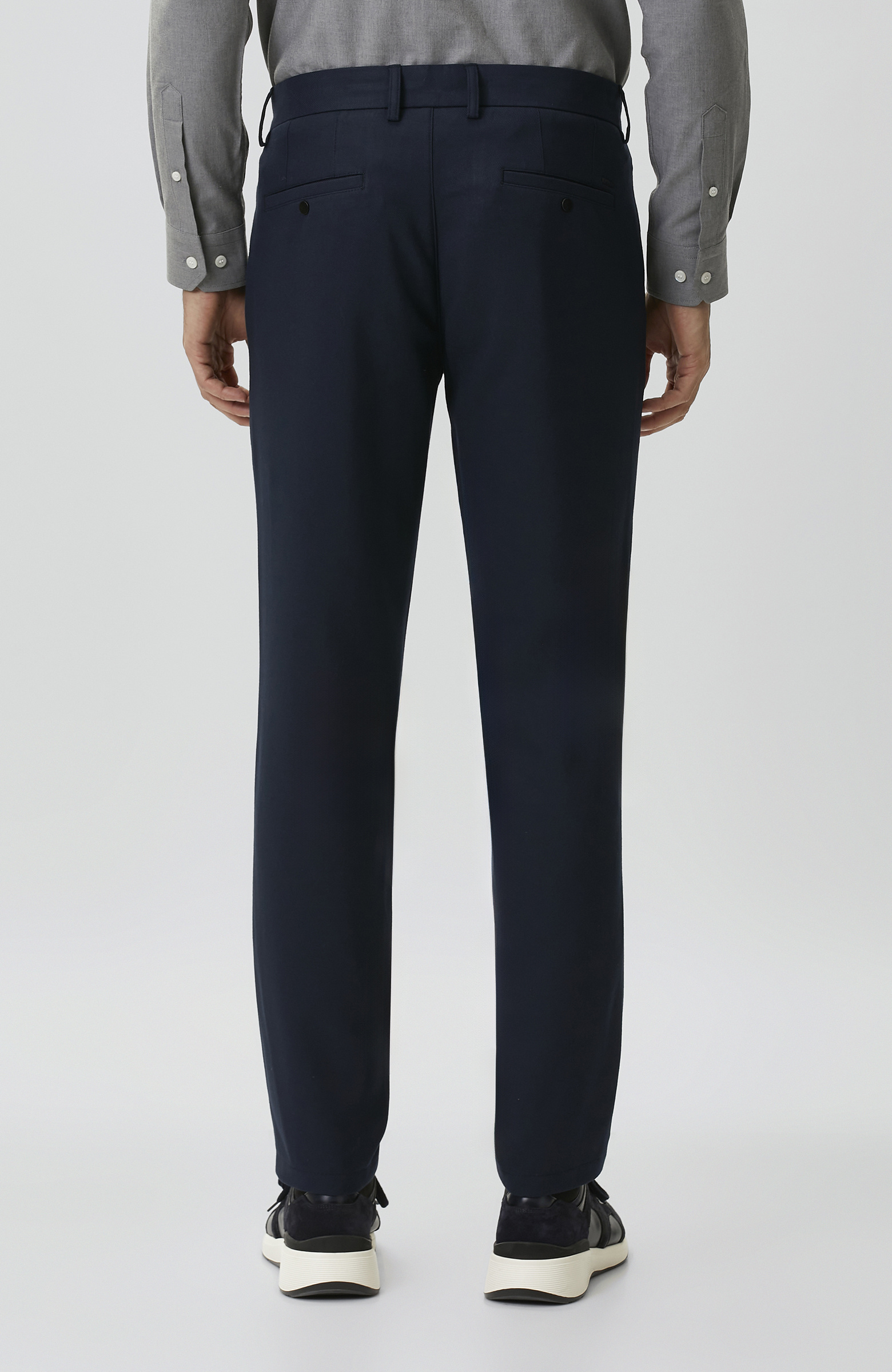 Navy Blue Lace-Up Waist Flannel Trousers