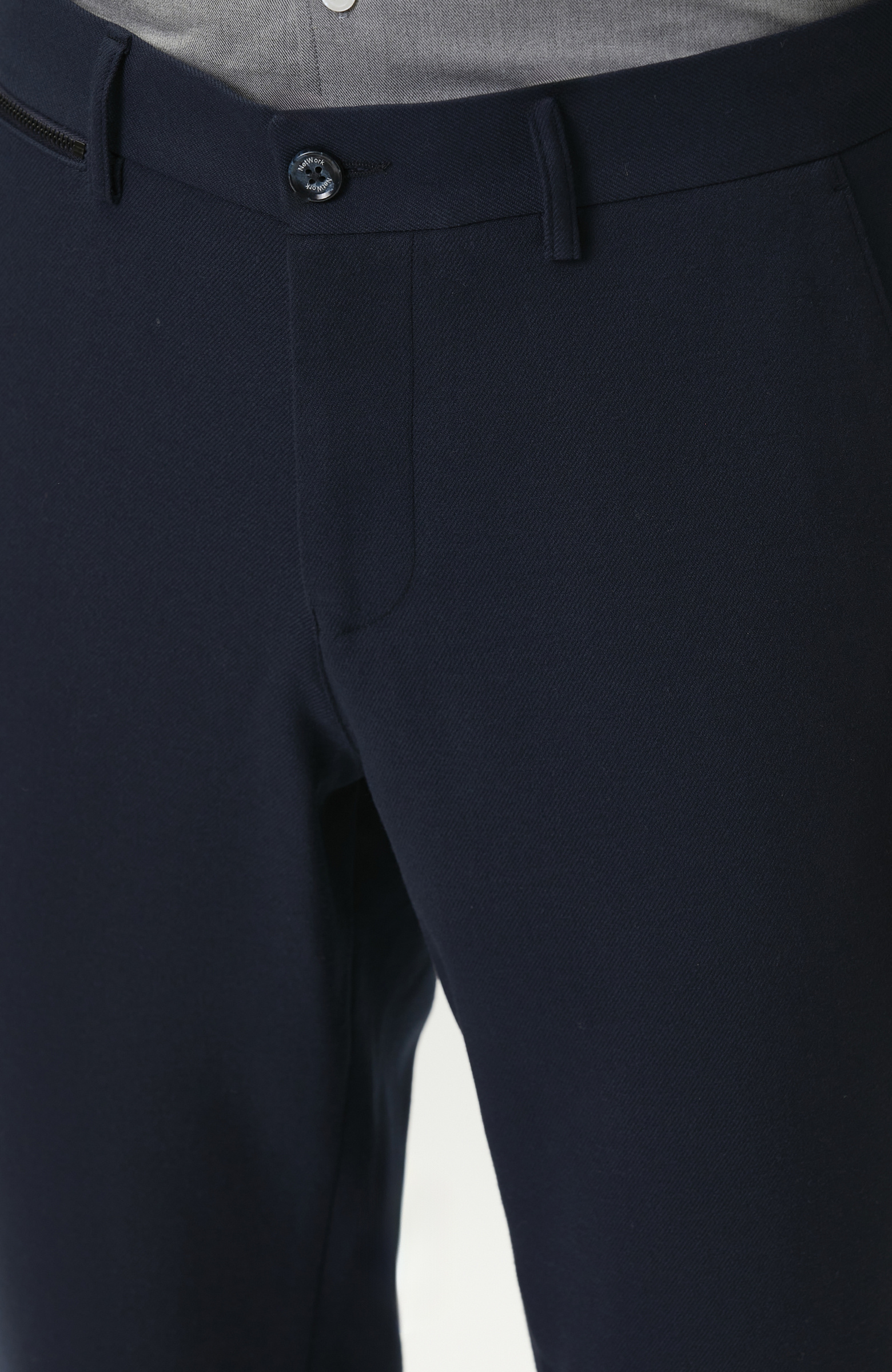 Navy Blue Lace-Up Waist Flannel Trousers