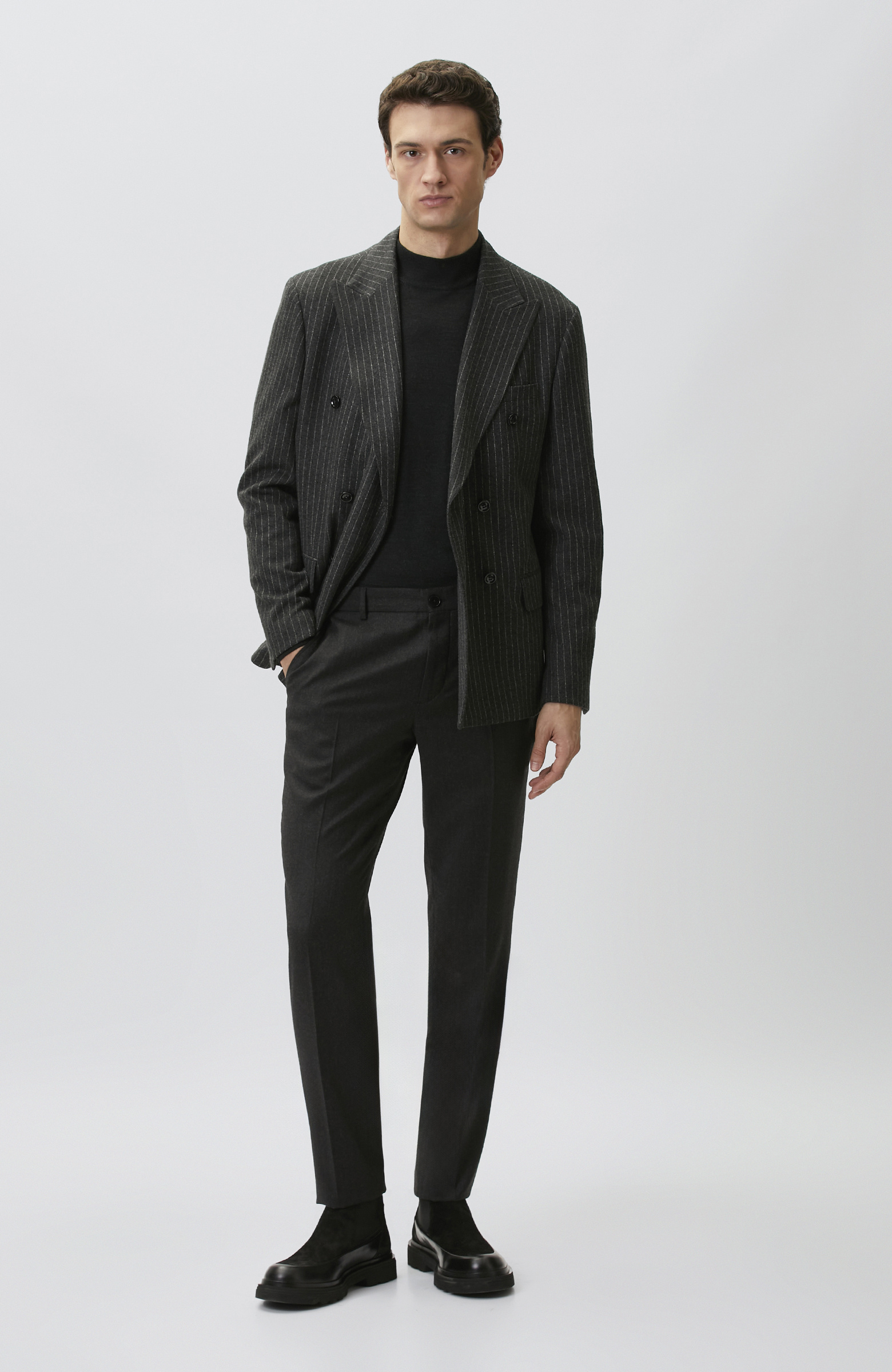 Anthracite Wool Double Breasted Collar Suit