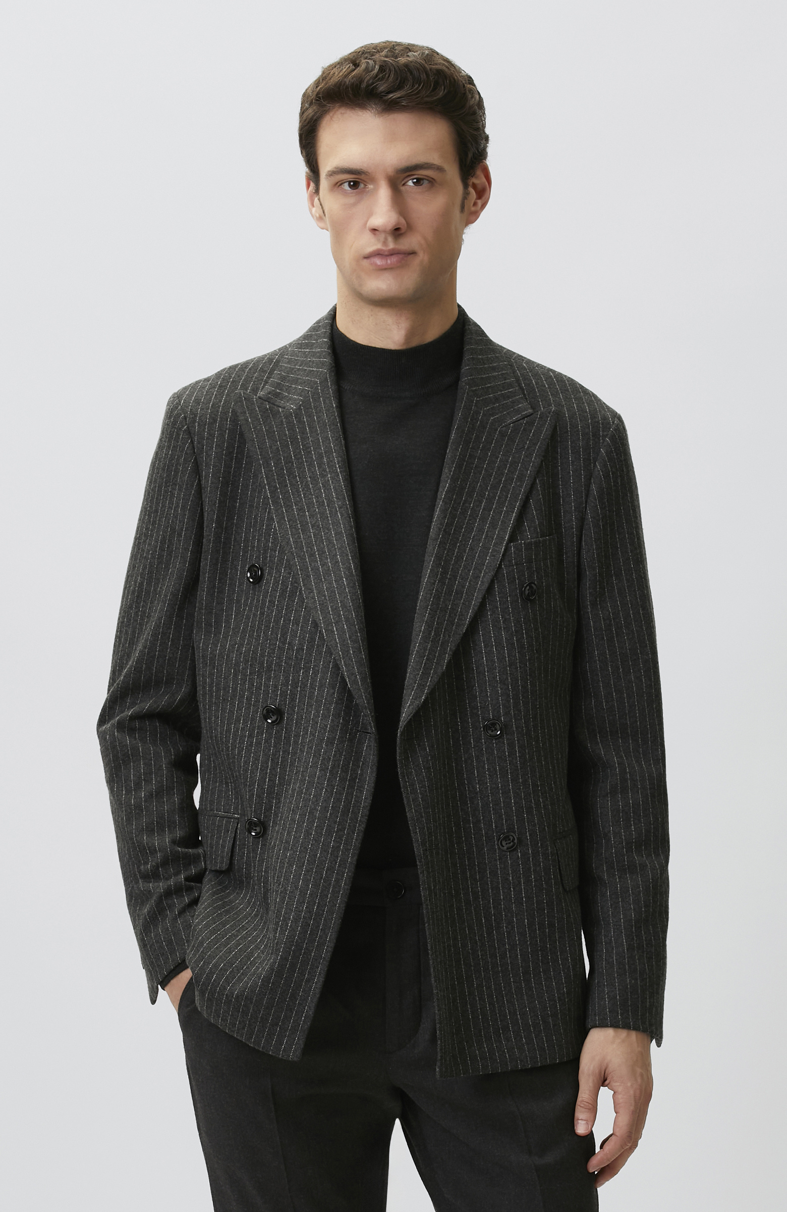 Anthracite Wool Double Breasted Collar Suit