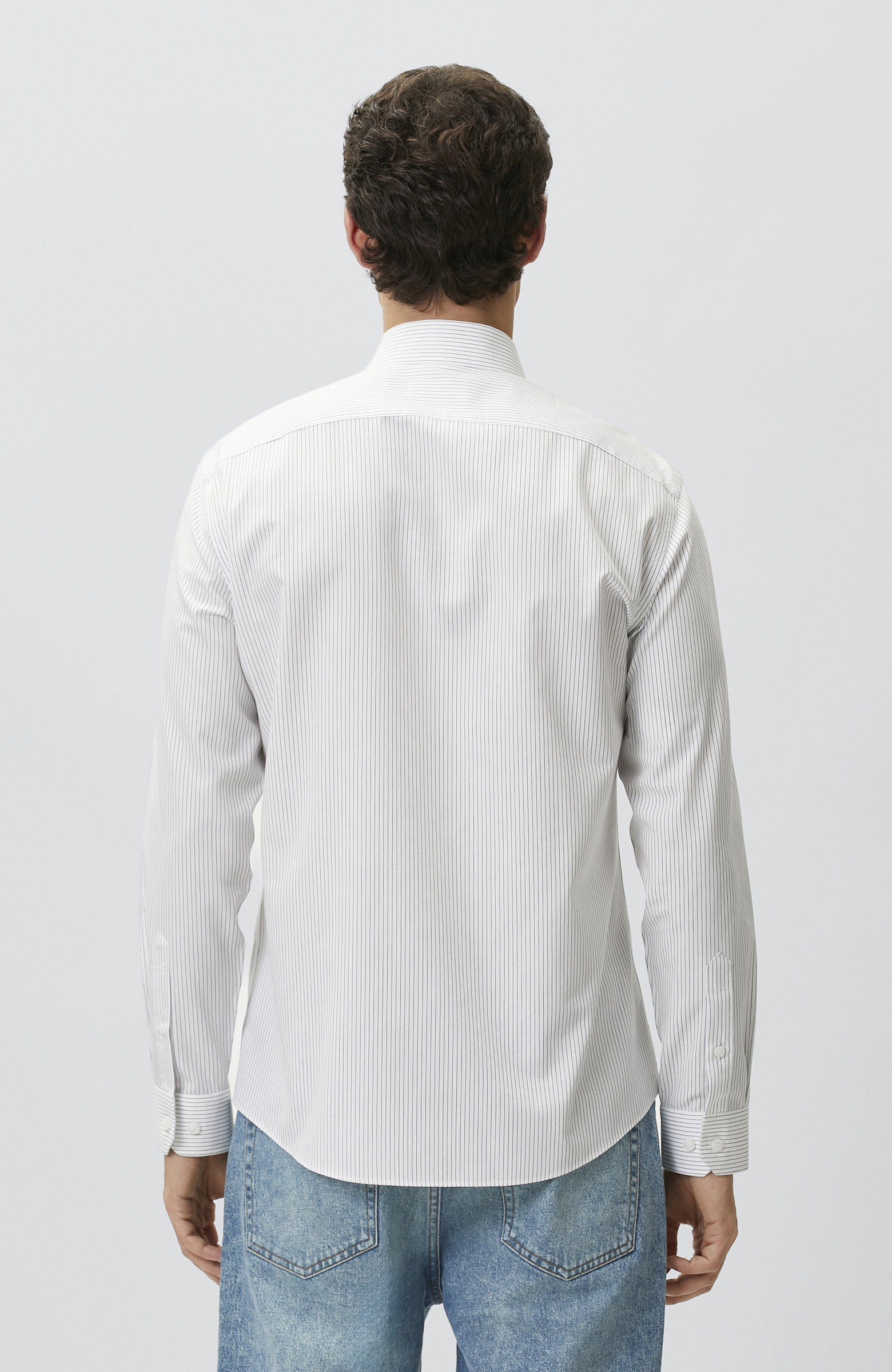 Slim Fit Beyaz Non-iron Çizgi Desenli Gömlek
