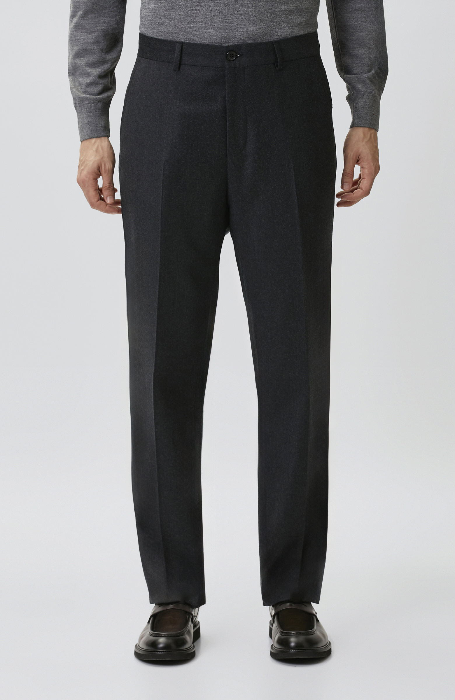 Siyah Kemerli Yün Flannel Pantolon