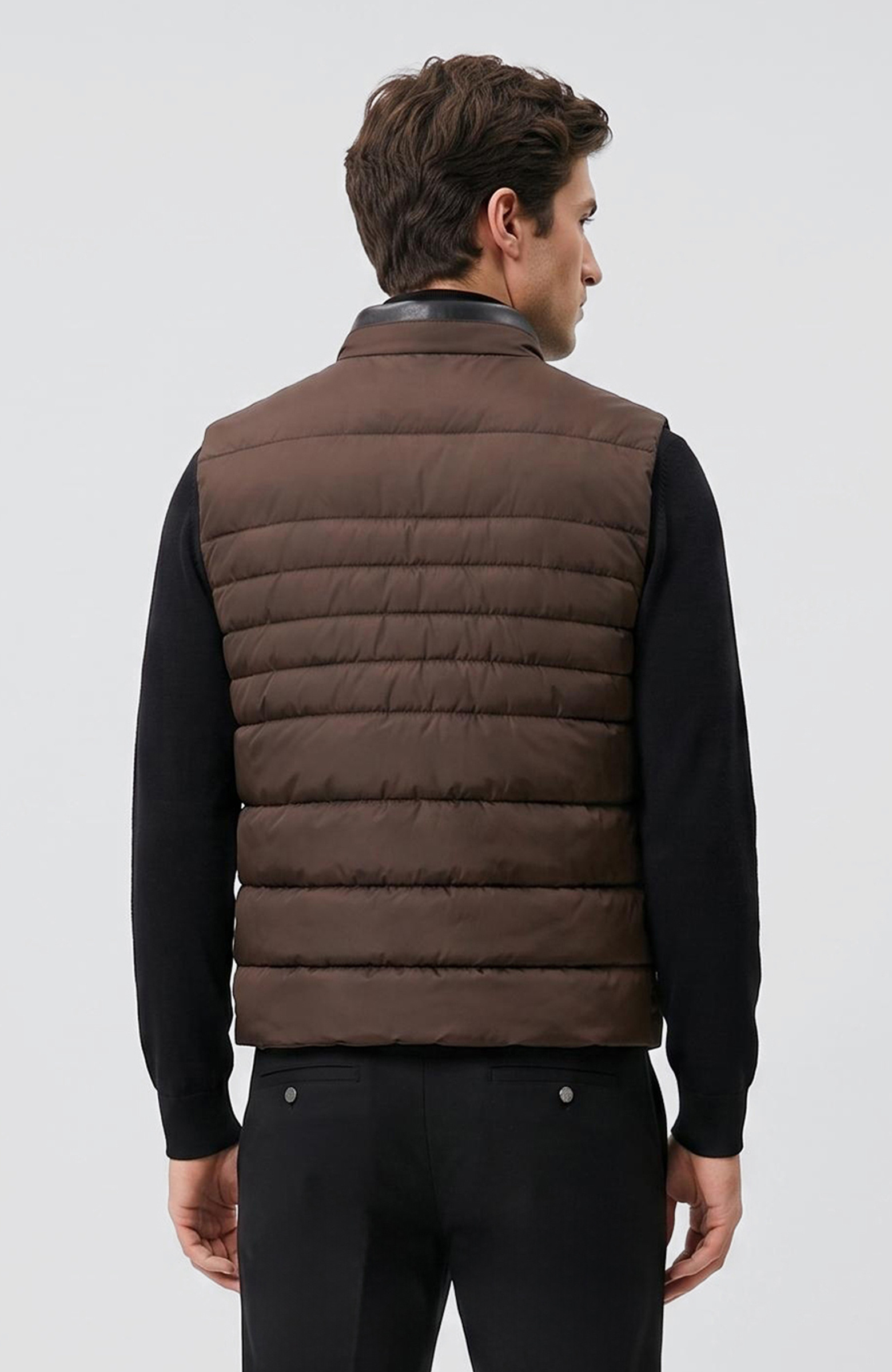 Brown Stand Collar Puffer Casual Vest