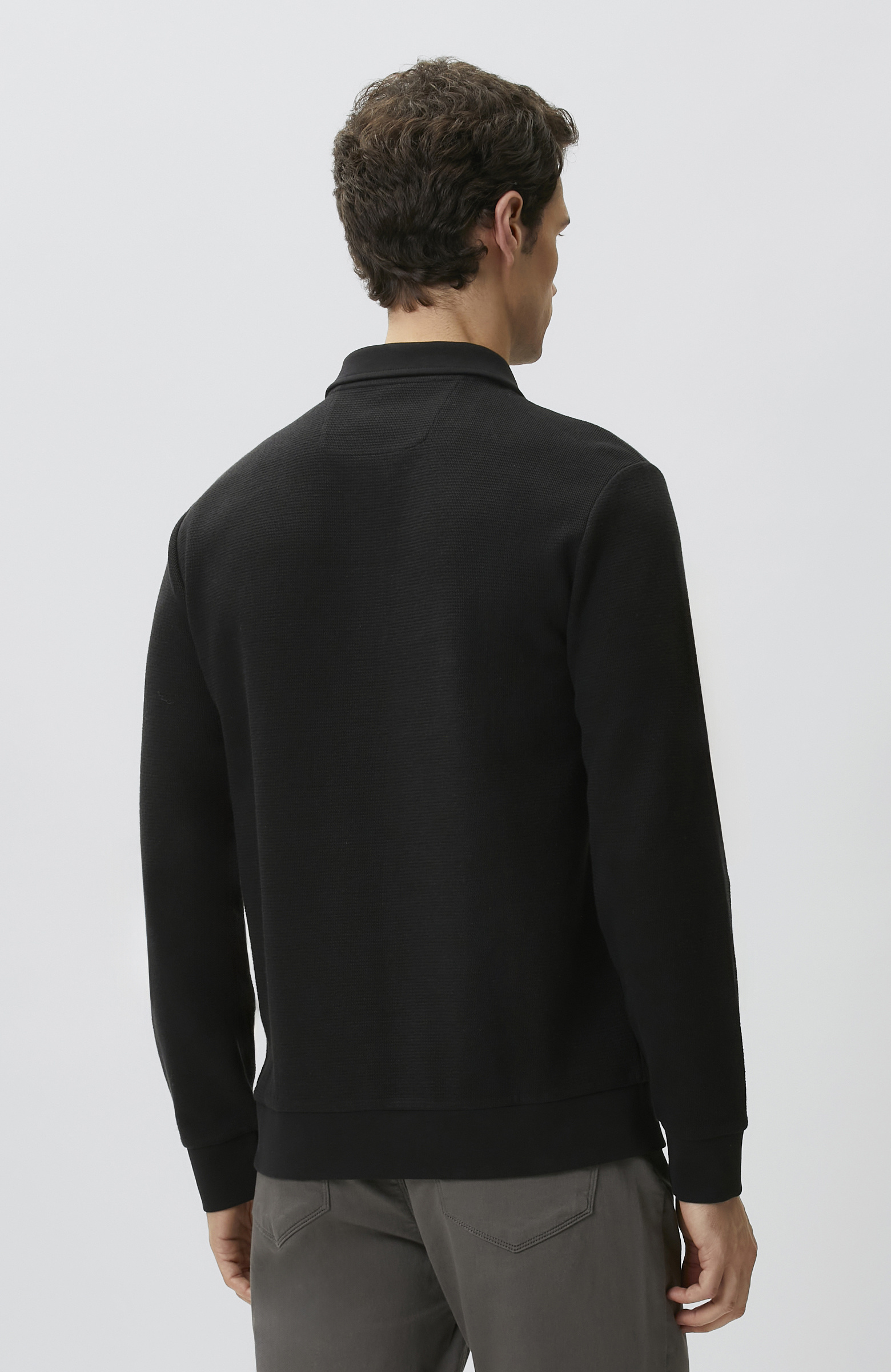 Siyah Polo Yaka Fermuarlı Sweatshirt