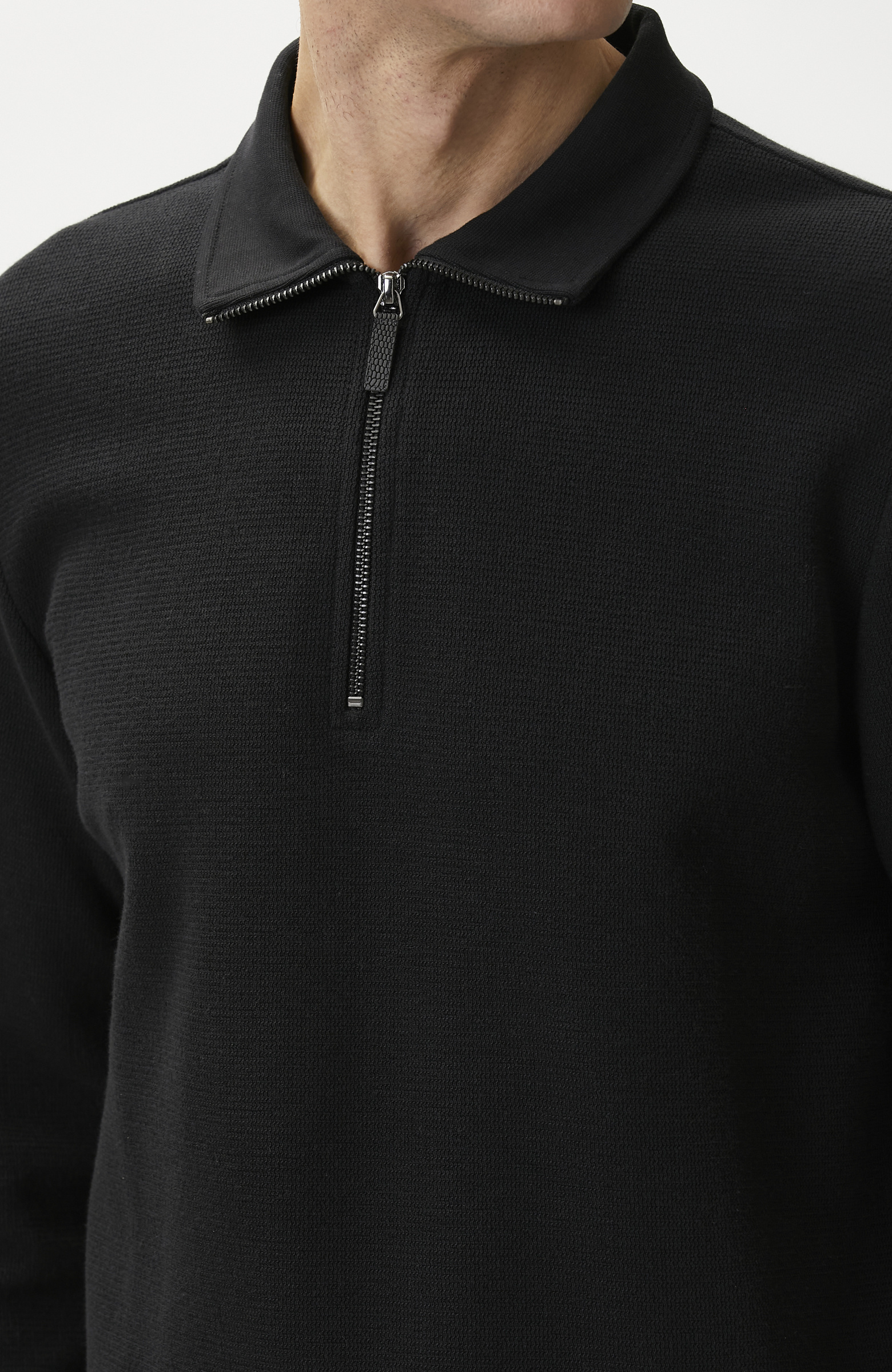 Siyah Polo Yaka Fermuarlı Sweatshirt