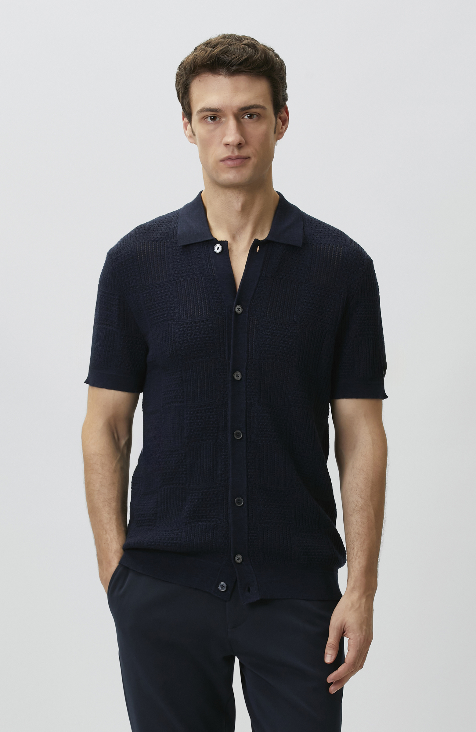 Lacivert Yün Karışımlı Triko Gömlek