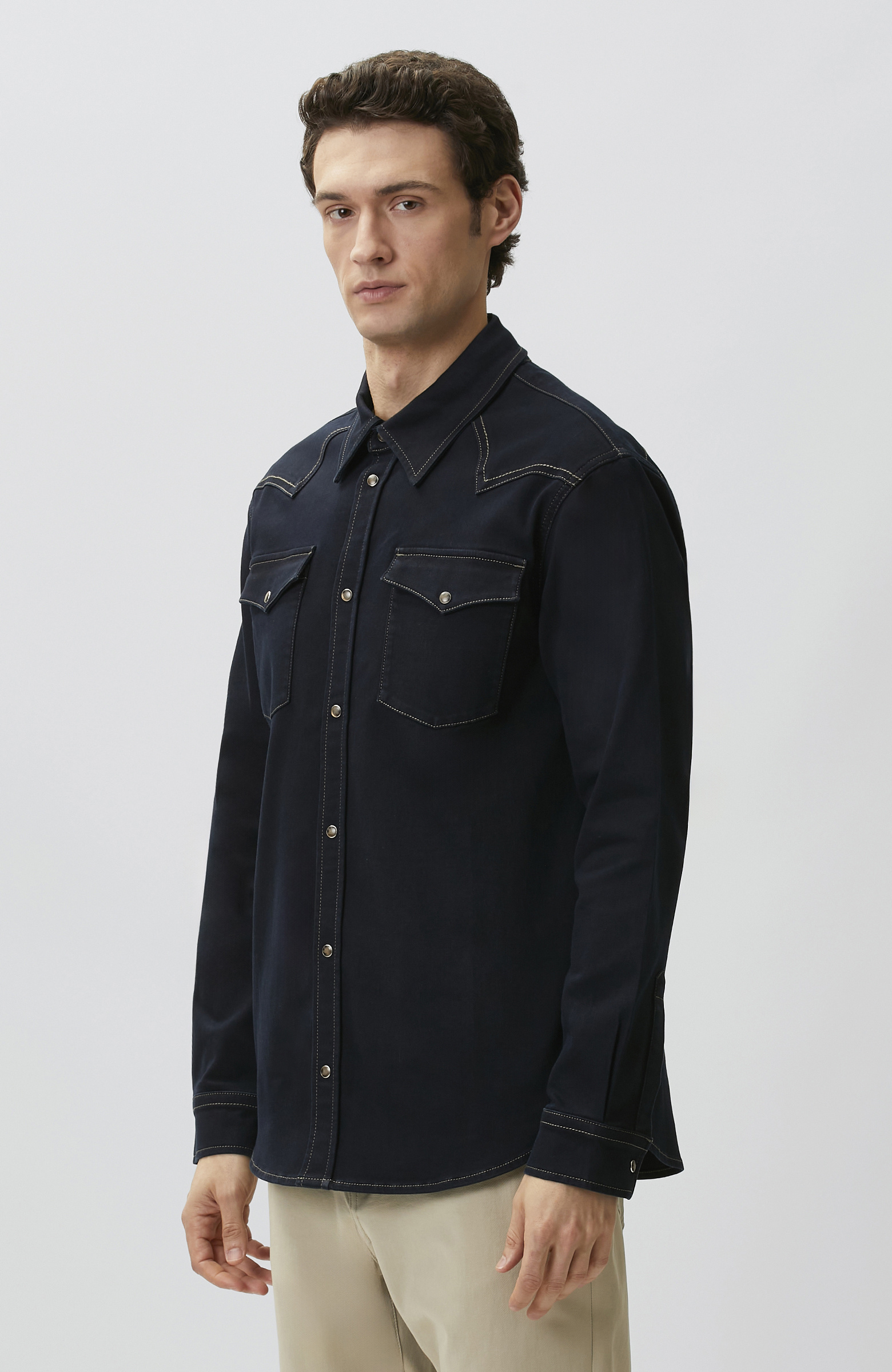 Comfort Fit Navy Blue Denim Shirt