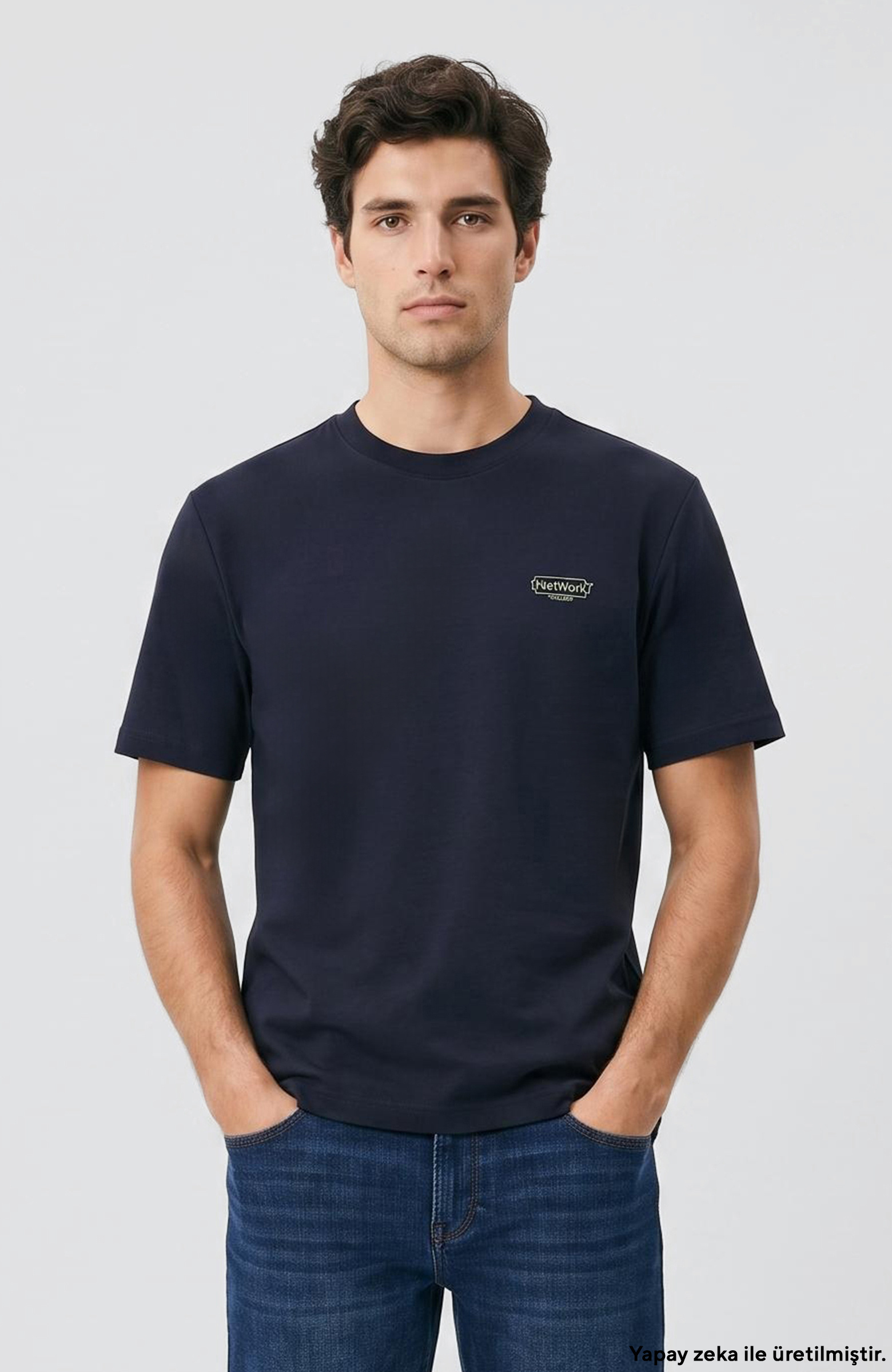 Lacivert Nakış Detaylı T-shirt