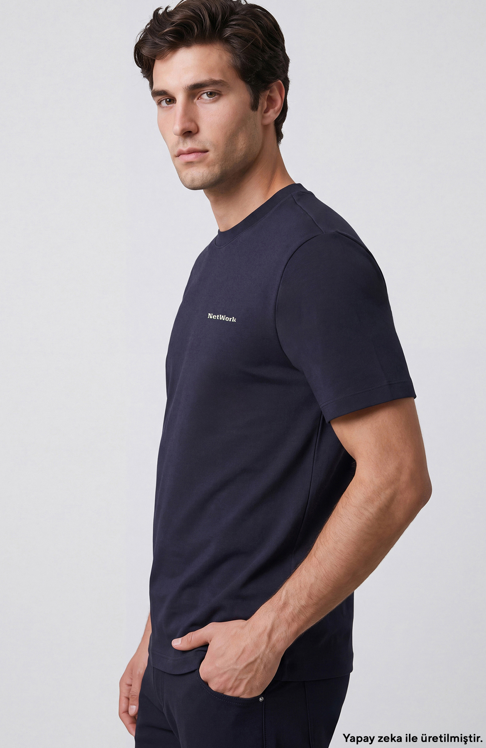 Navy Blue Embroidery Detailed T-shirt