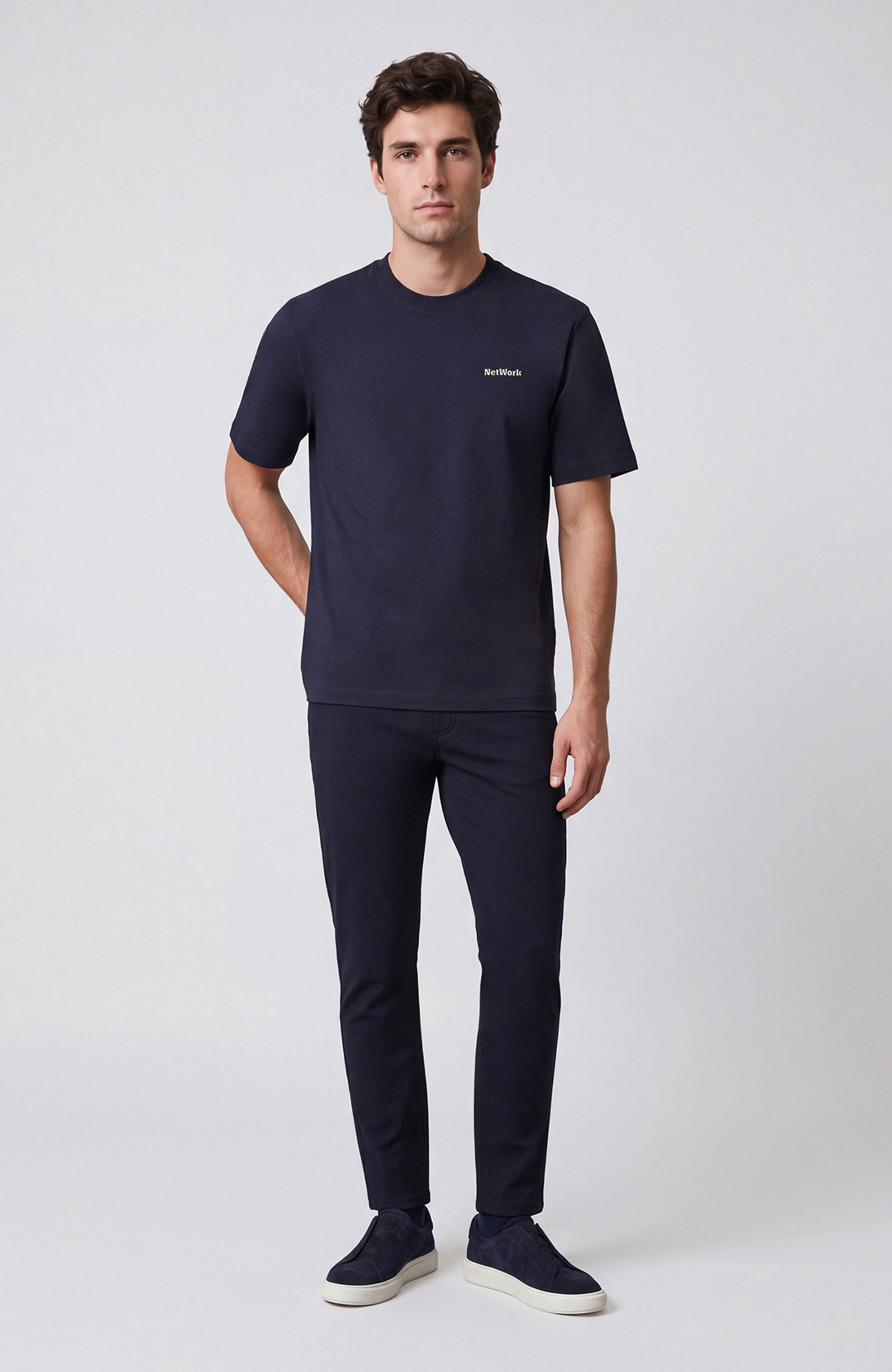 Navy Blue Embroidery Detailed T-shirt