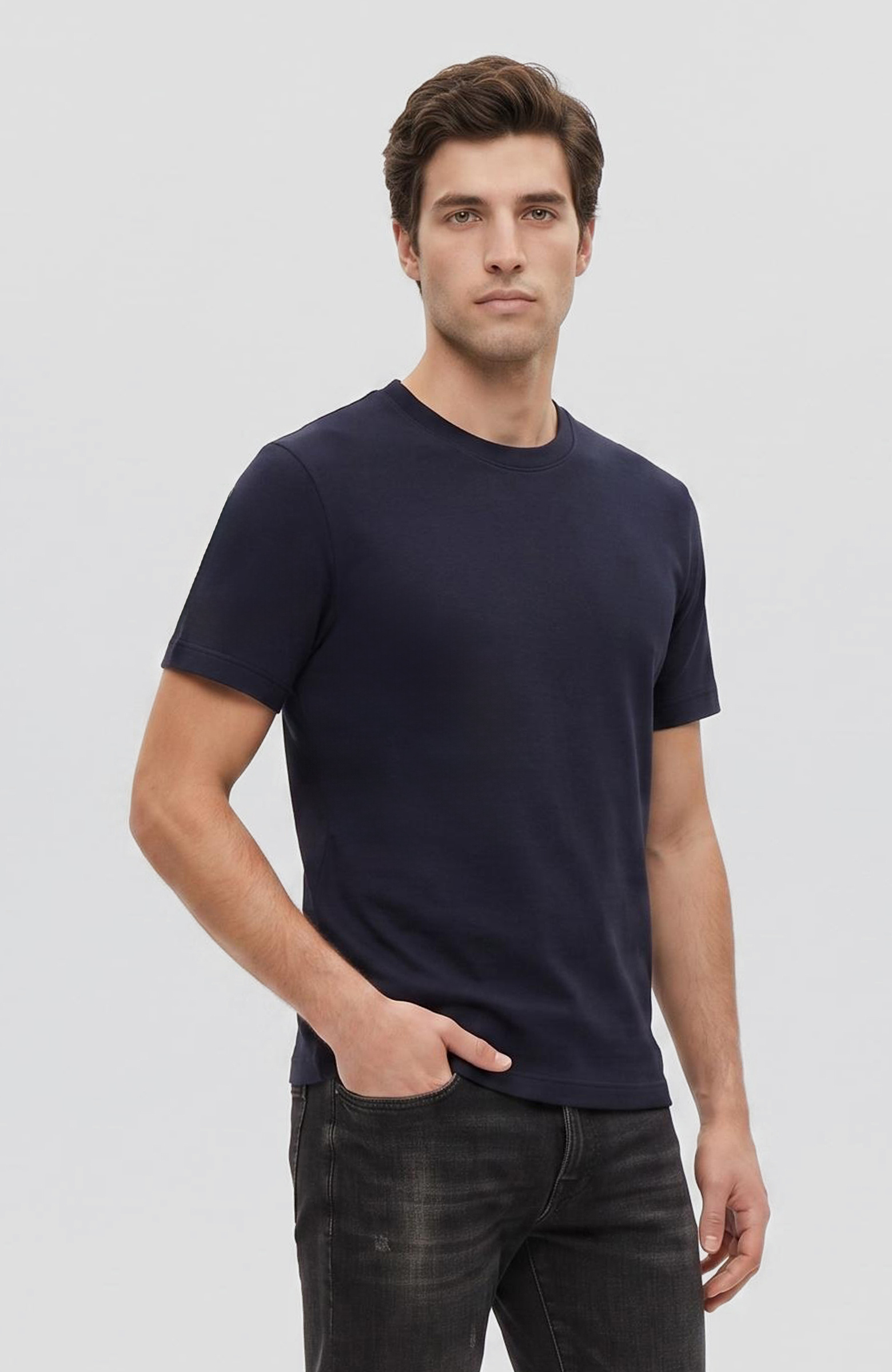 Lacivert Jakarlı Bisiklet Yaka T-shirt