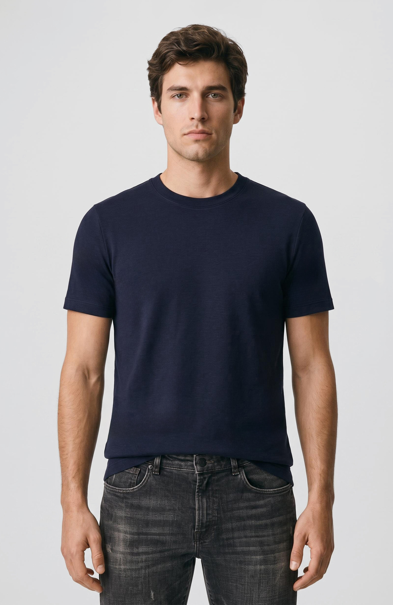 Lacivert Jakarlı Bisiklet Yaka T-shirt