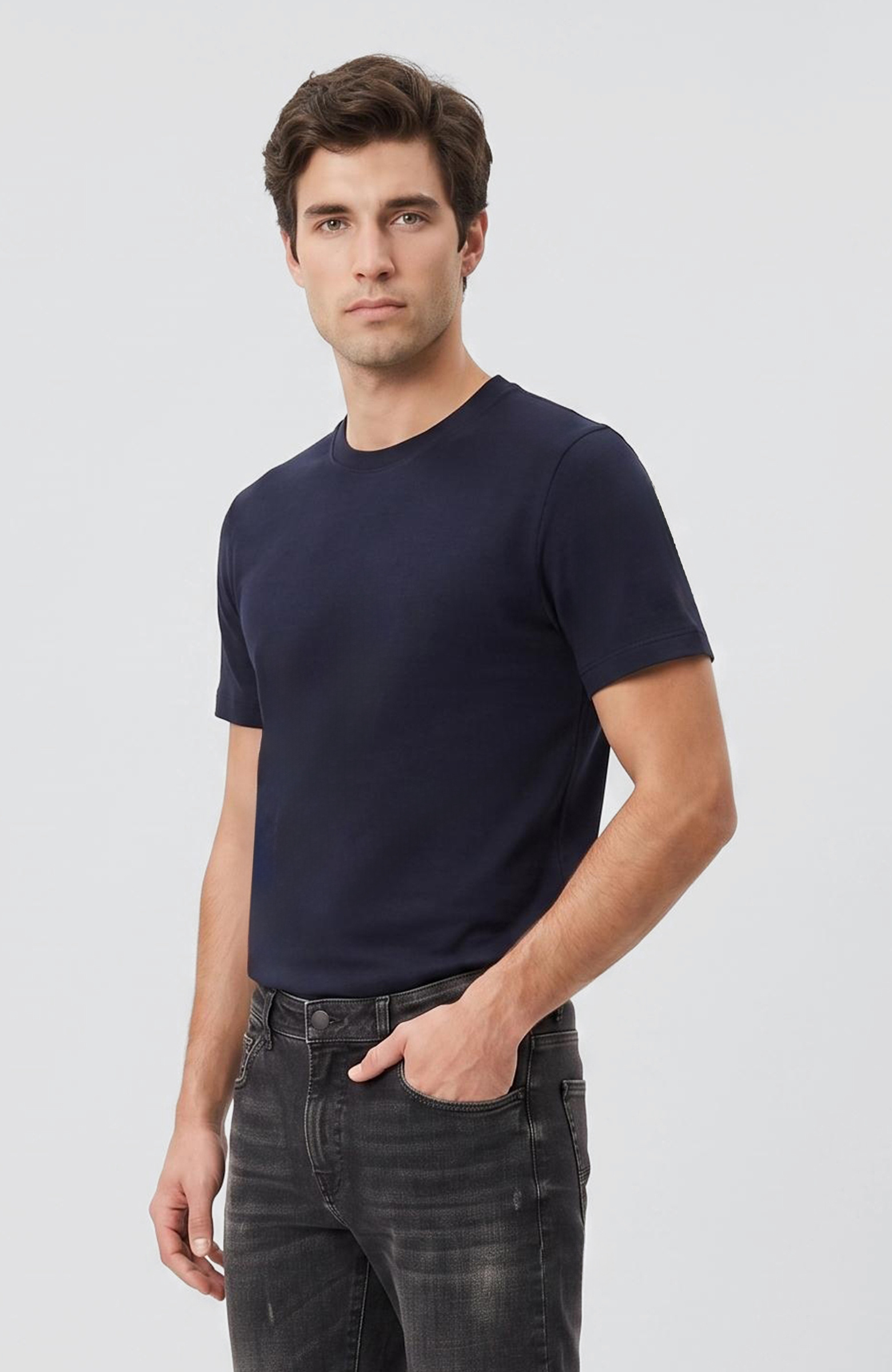 Lacivert Jakarlı Bisiklet Yaka T-shirt