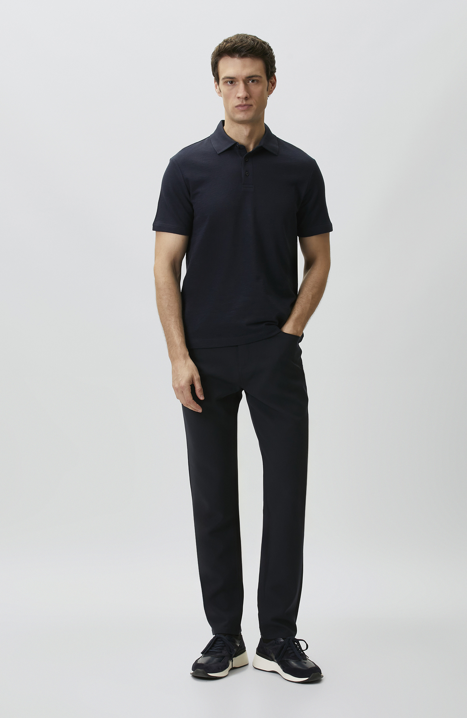 Lacivert Jakarlı Polo Yaka T-shirt