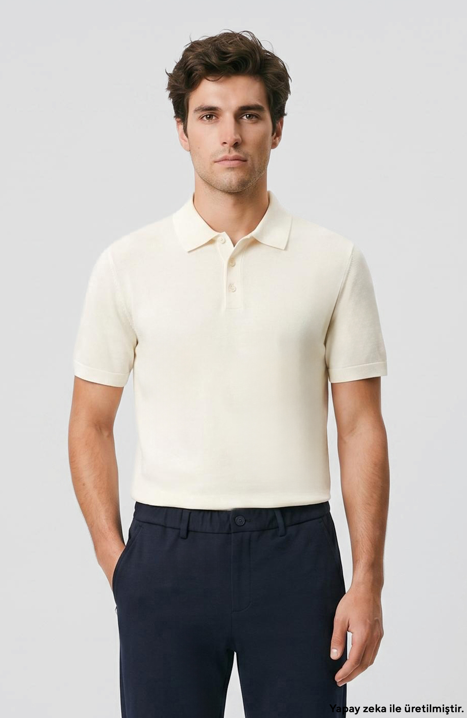 Kırık Beyaz Jakarlı Polo Yaka T-shirt