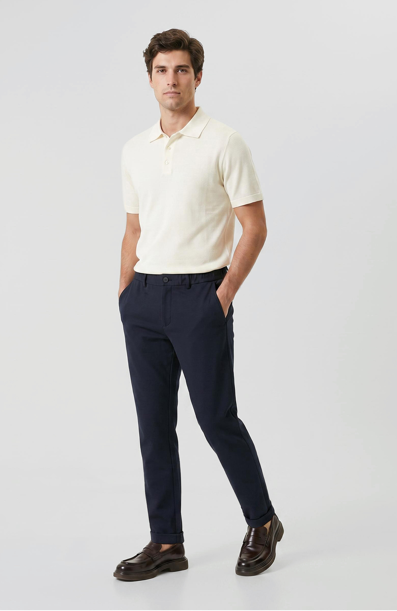 Kırık Beyaz Jakarlı Polo Yaka T-shirt