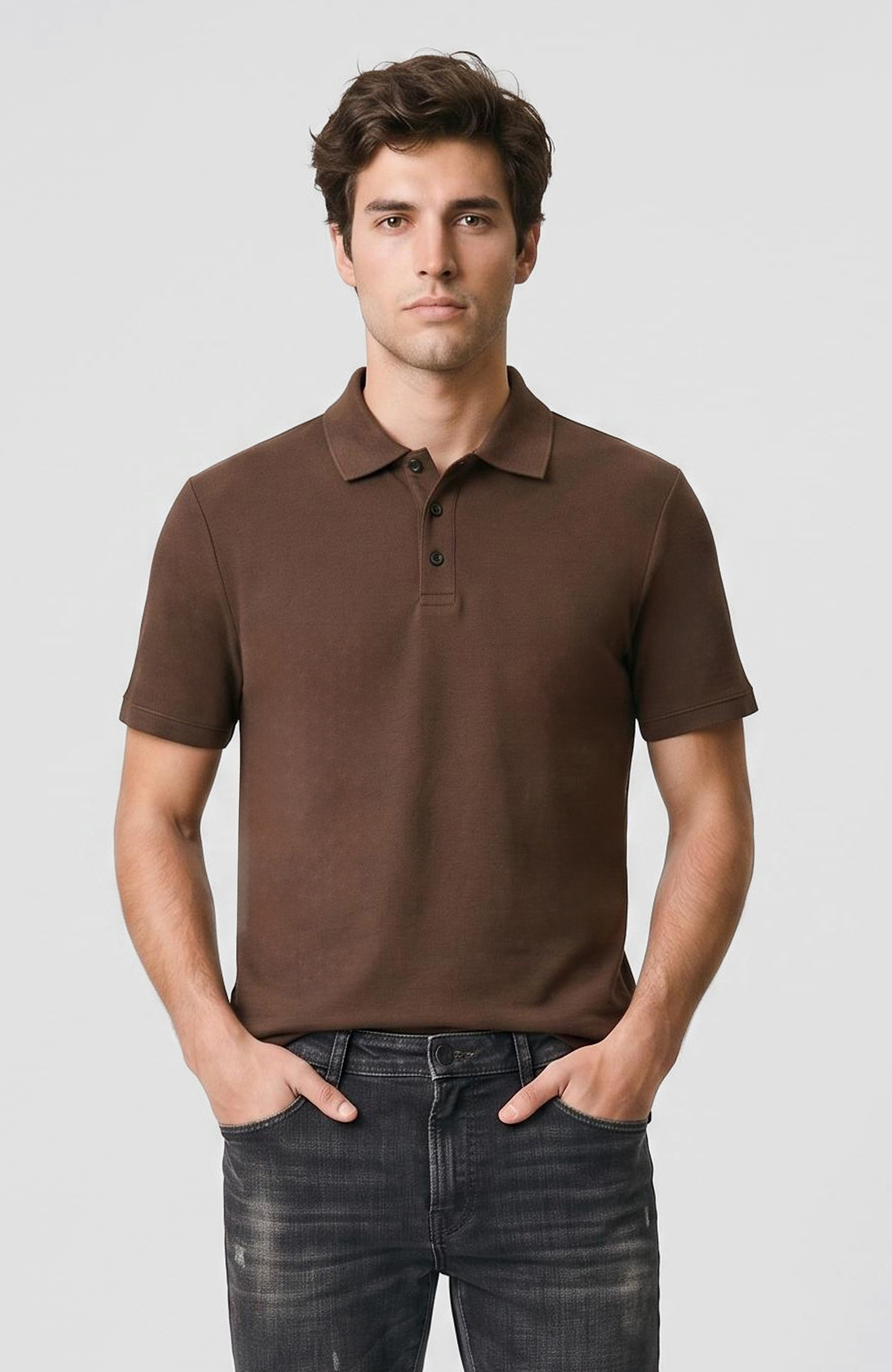 Kahverengi Jakarlı Polo Yaka T-shirt