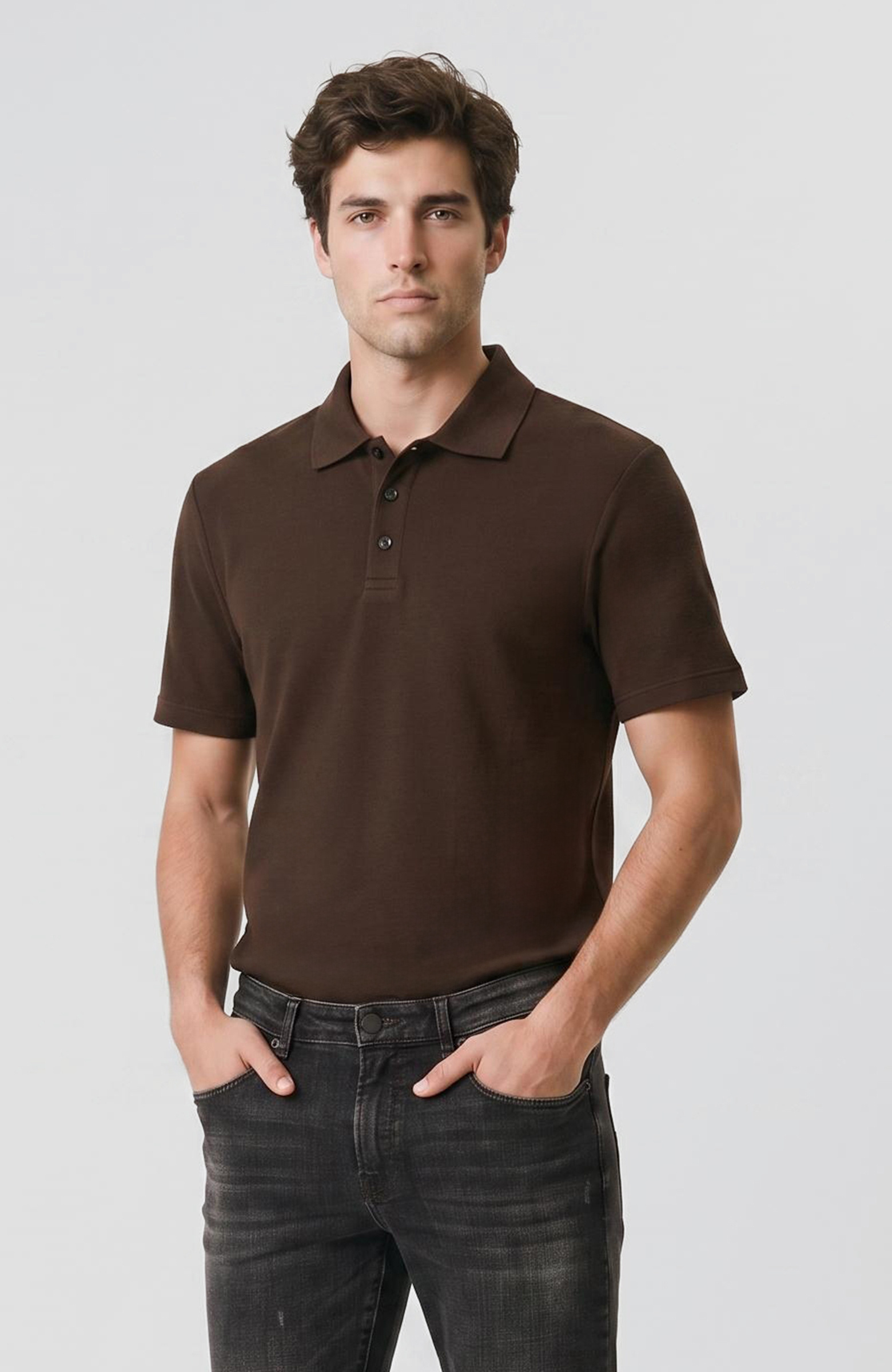 Kahverengi Jakarlı Polo Yaka T-shirt