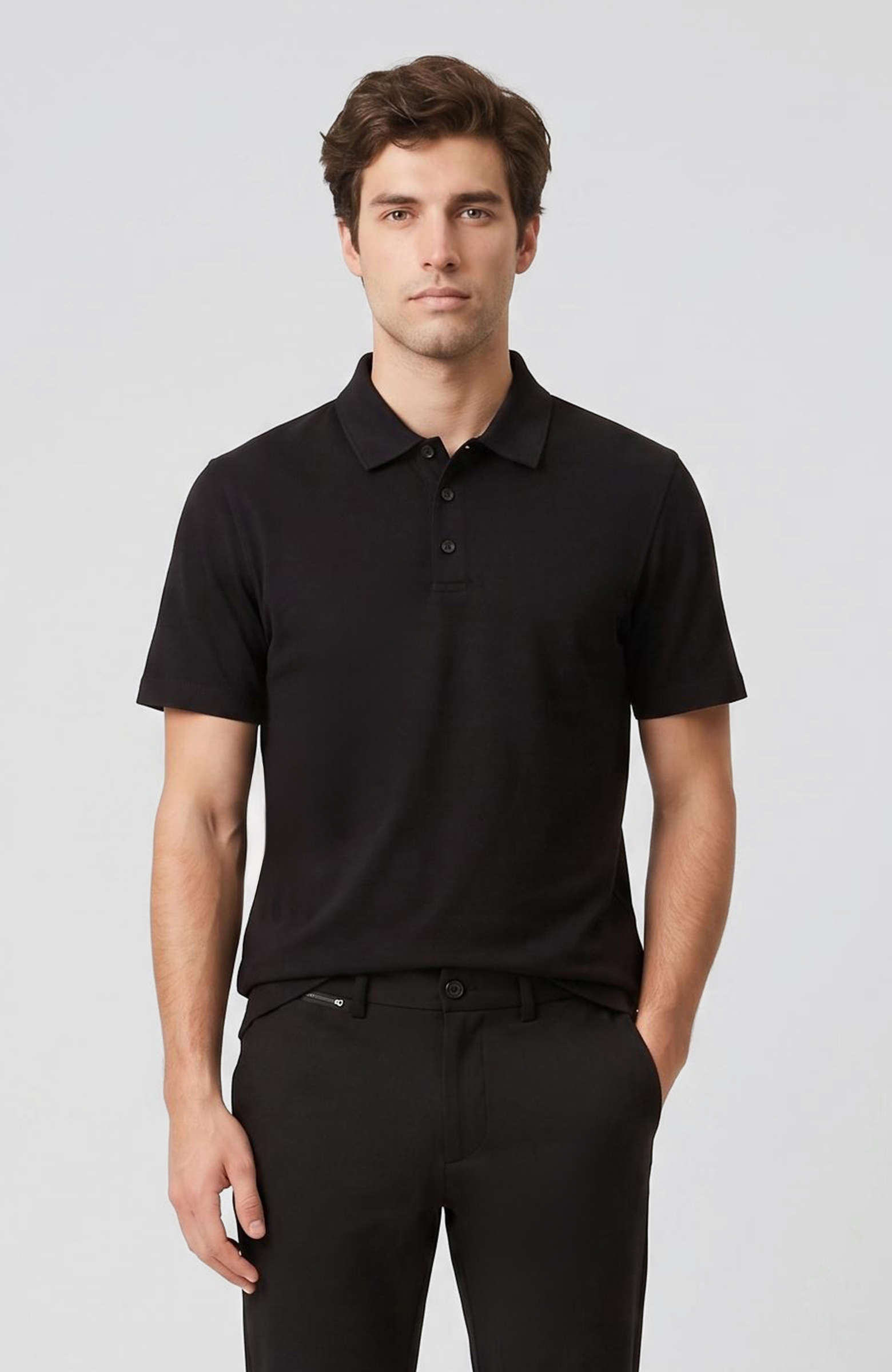 Siyah Jakarlı Polo Yaka T-shirt