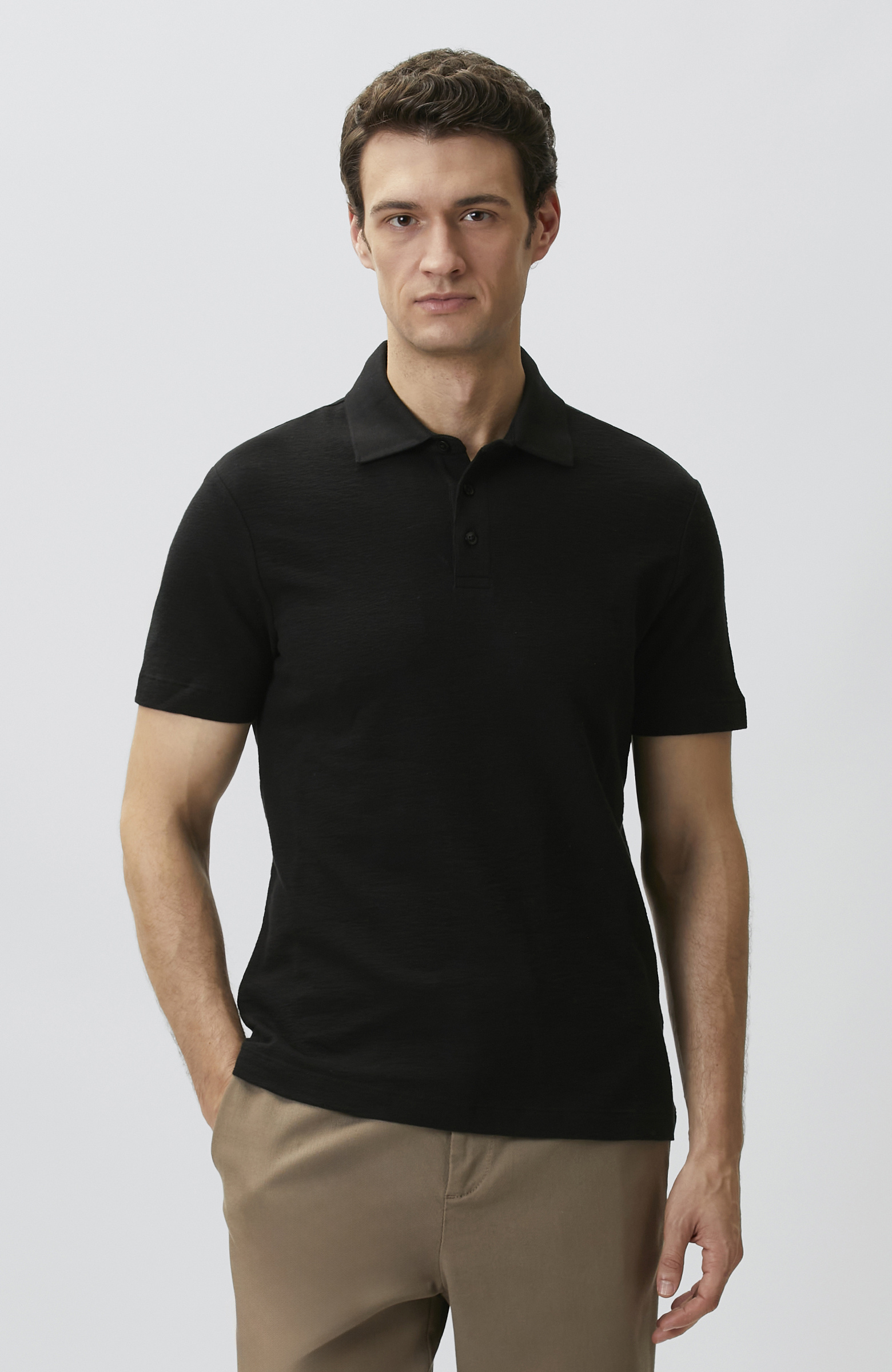 Siyah Jakarlı Polo Yaka T-shirt