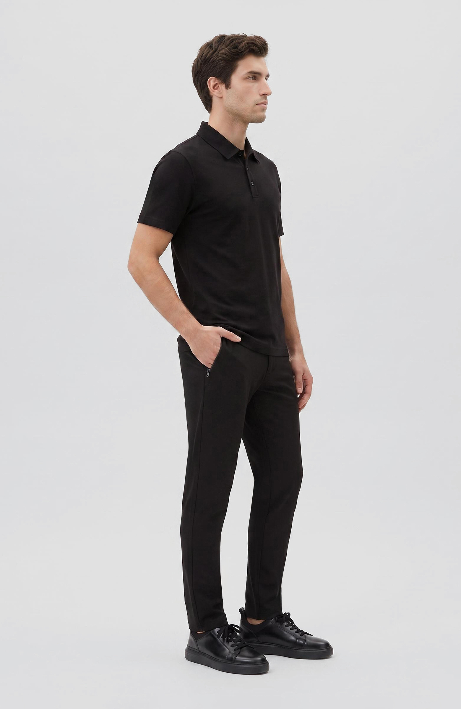 Siyah Jakarlı Polo Yaka T-shirt