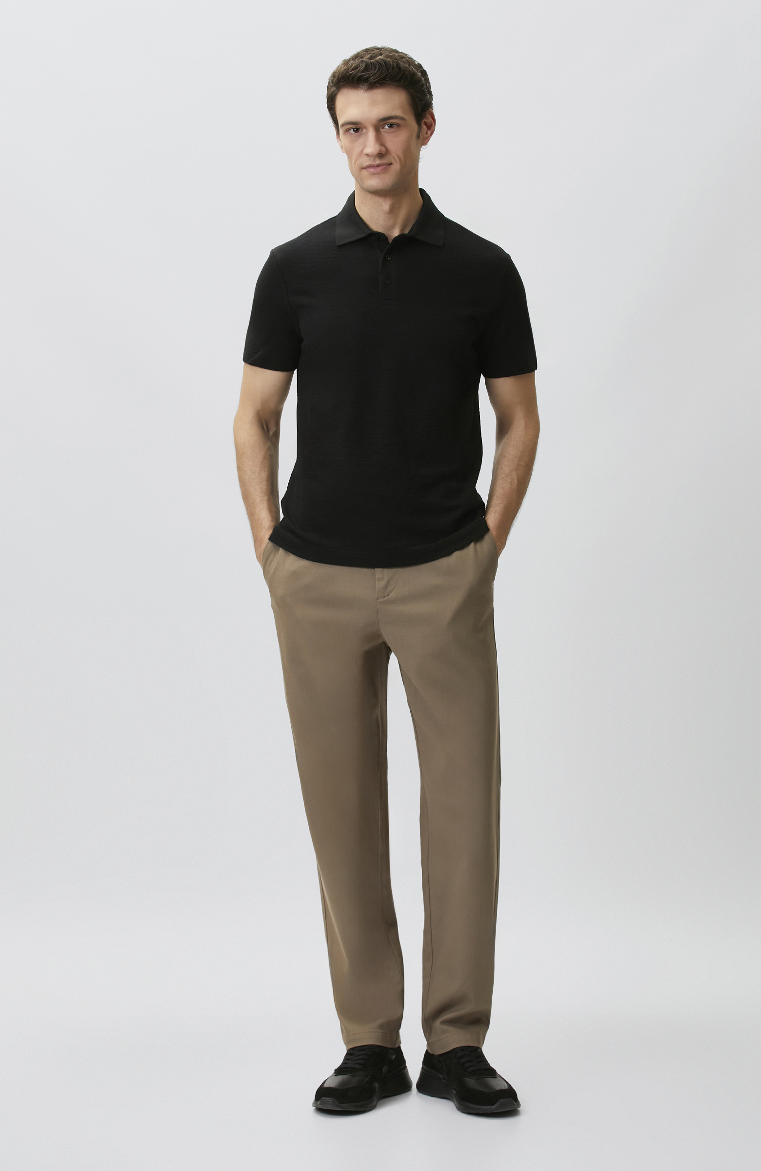 Siyah Jakarlı Polo Yaka T-shirt