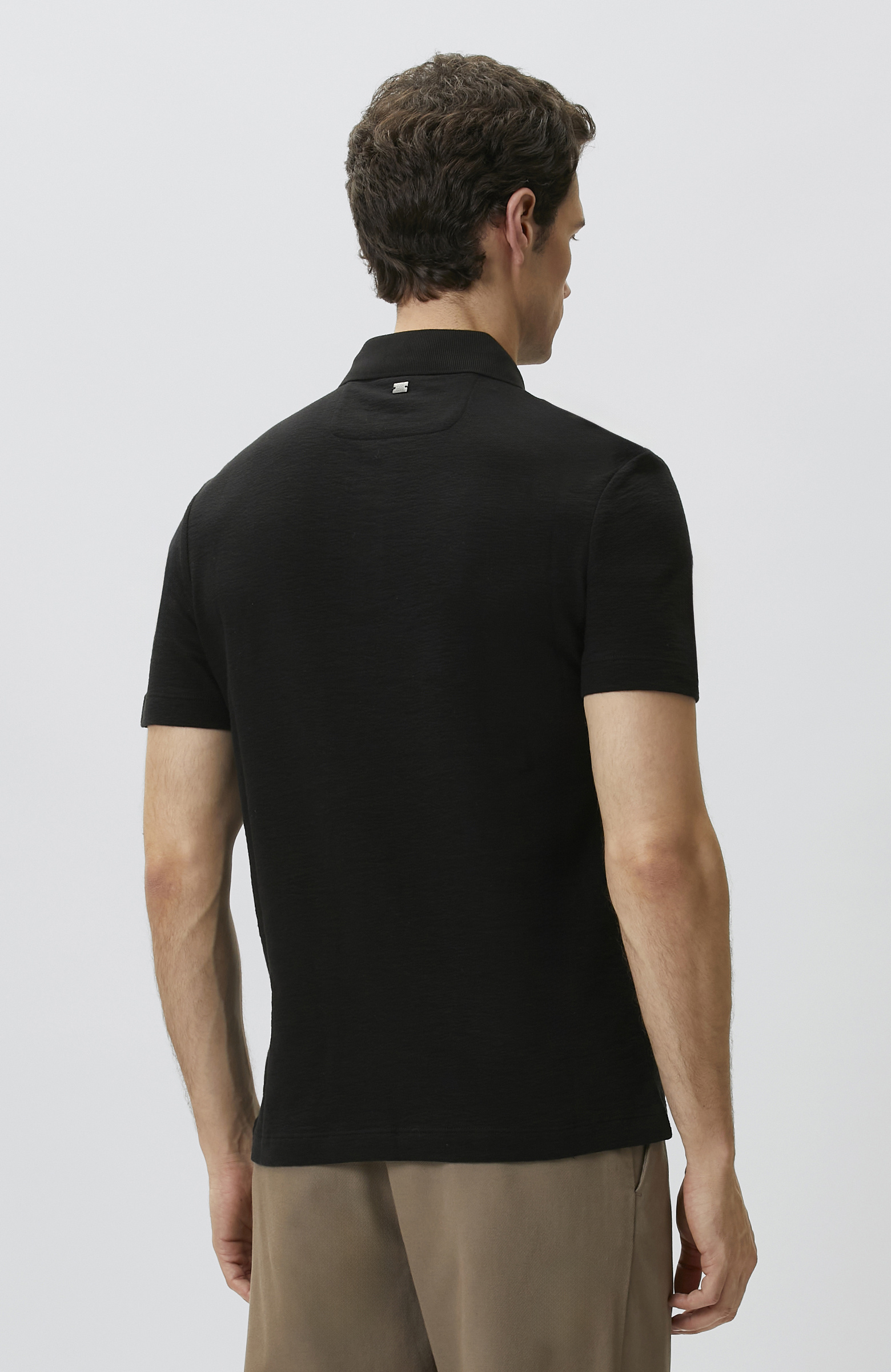 Siyah Jakarlı Polo Yaka T-shirt