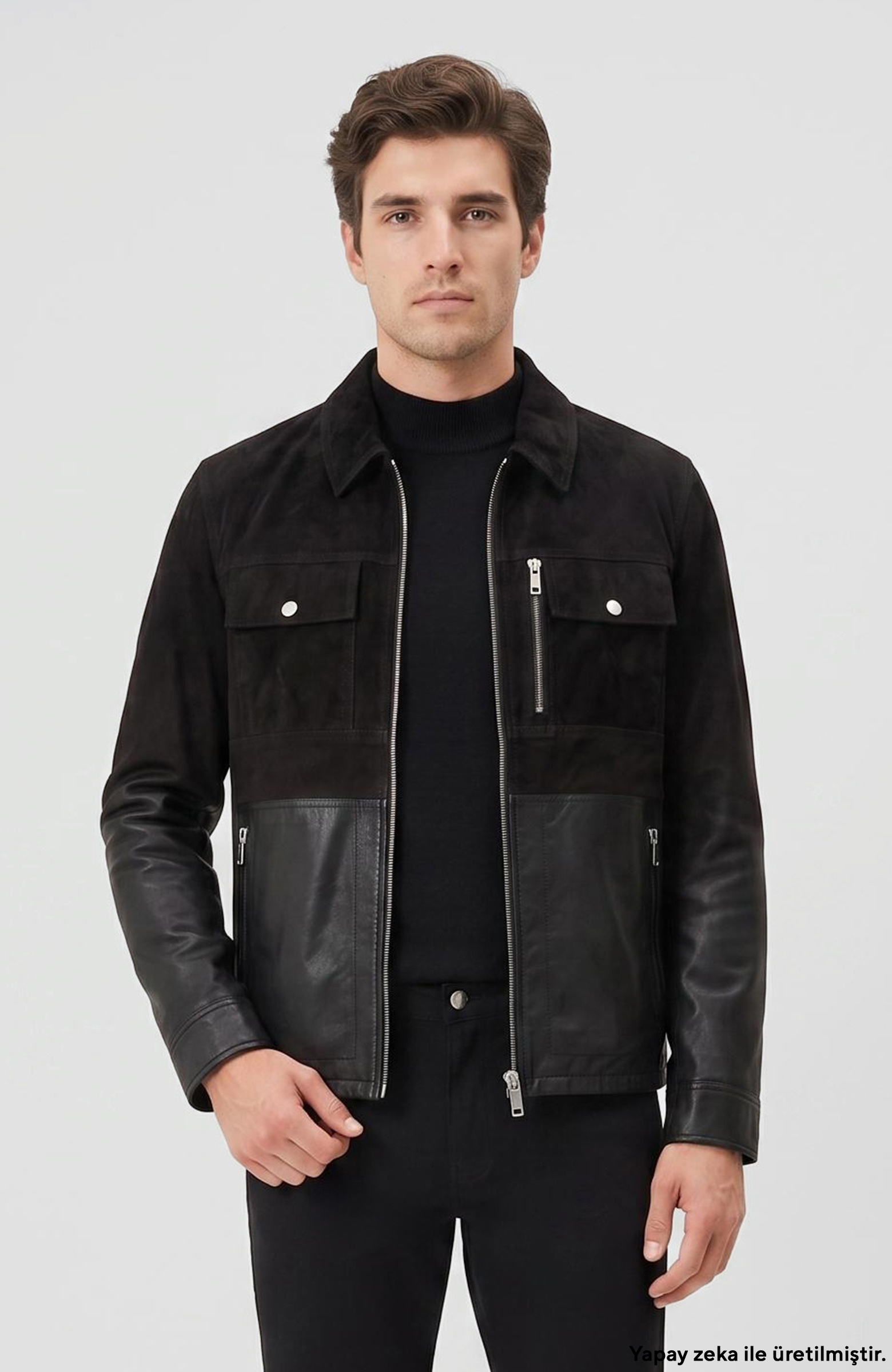 Black Gradient Leather Coat