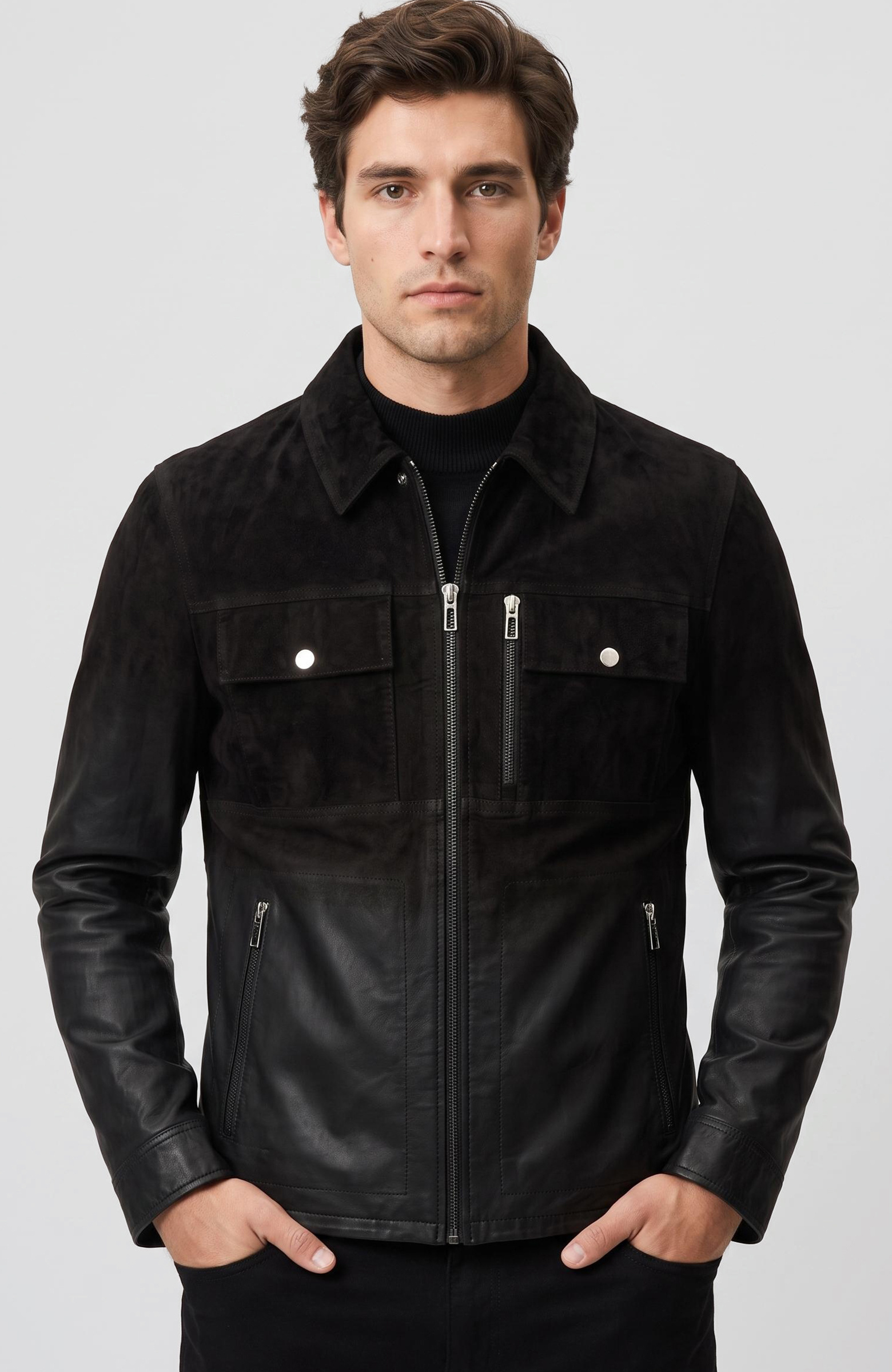 Black Gradient Leather Coat
